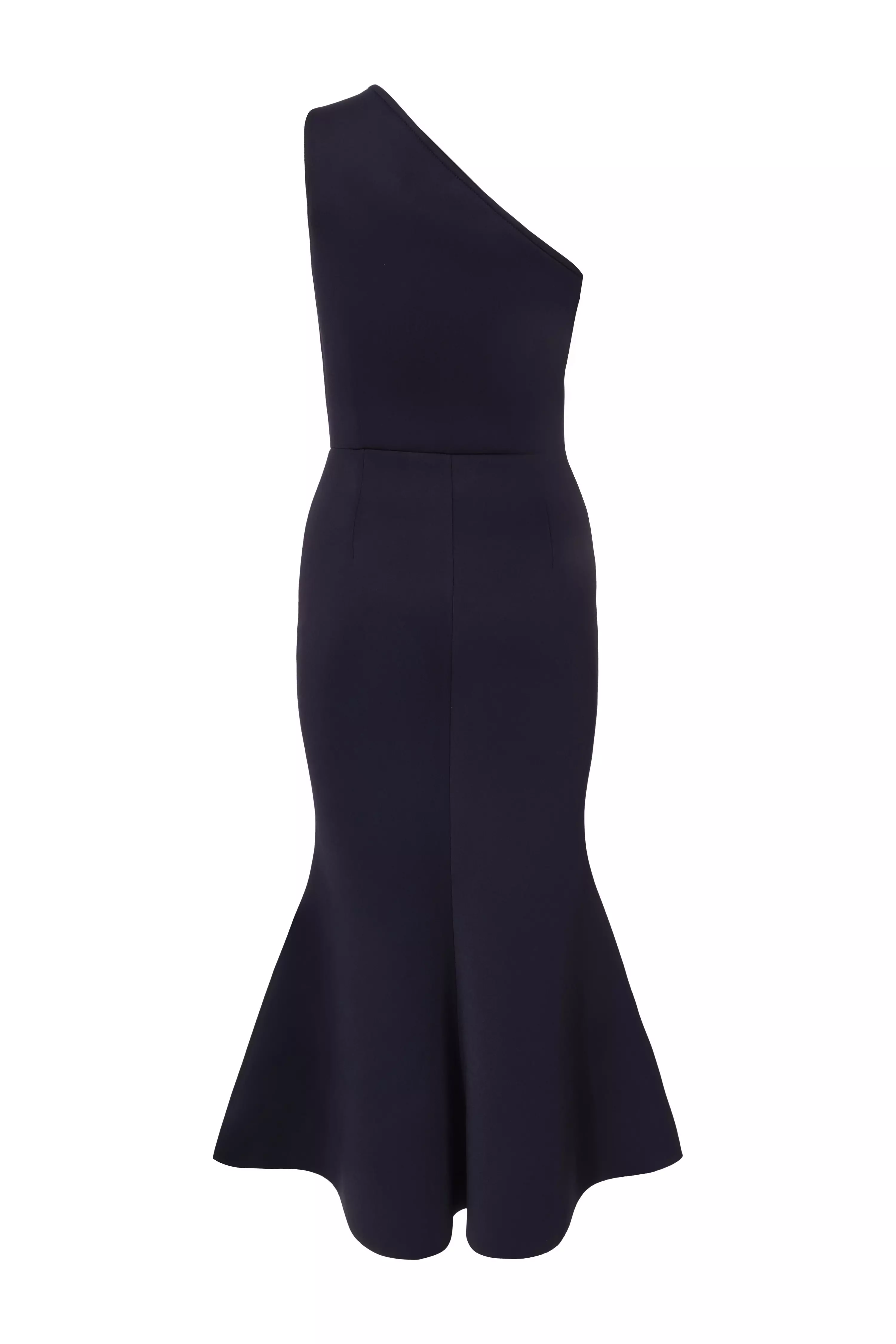 Navy One Shoulder Peplum Dress