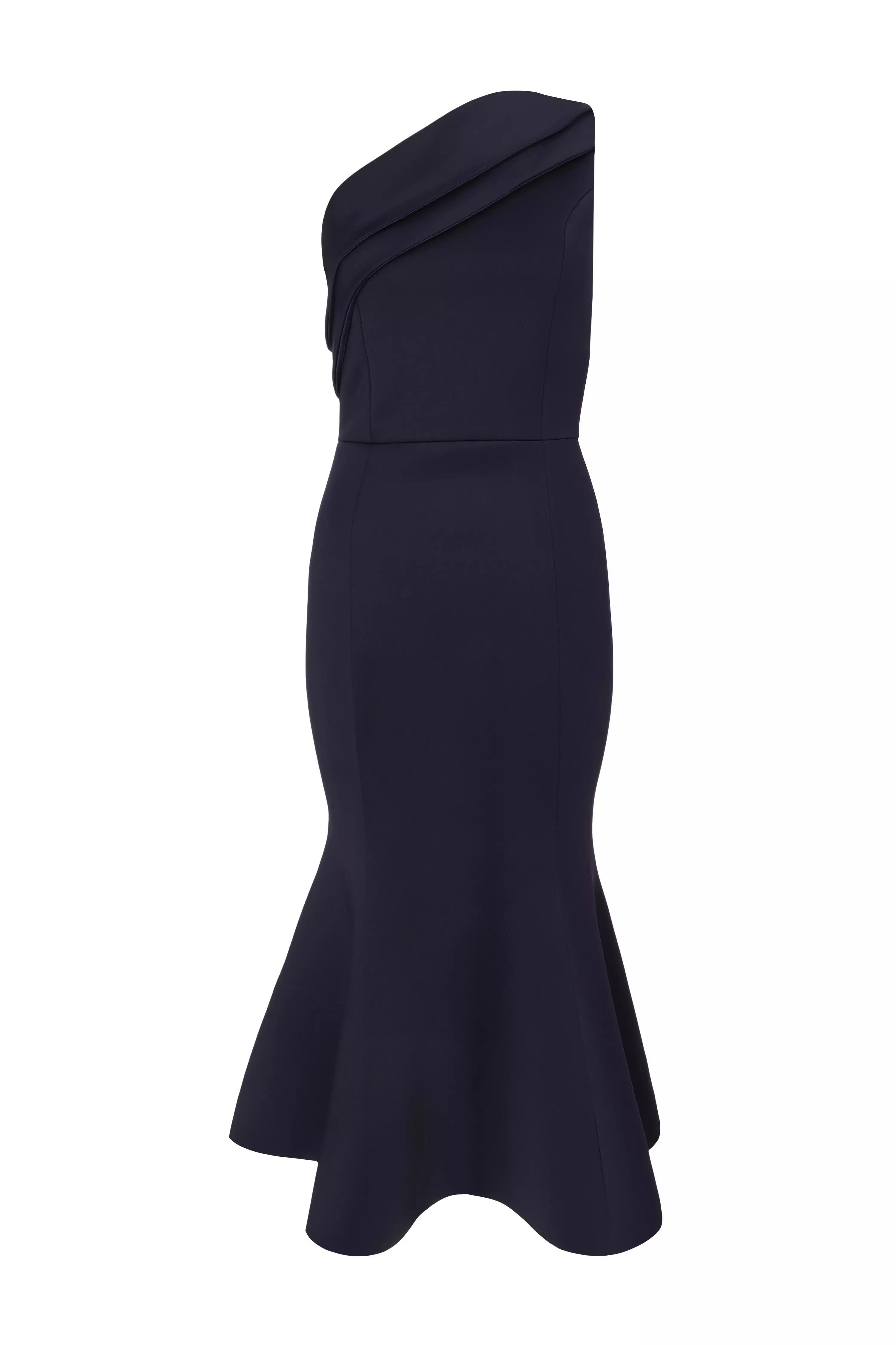 Navy One Shoulder Peplum Dress