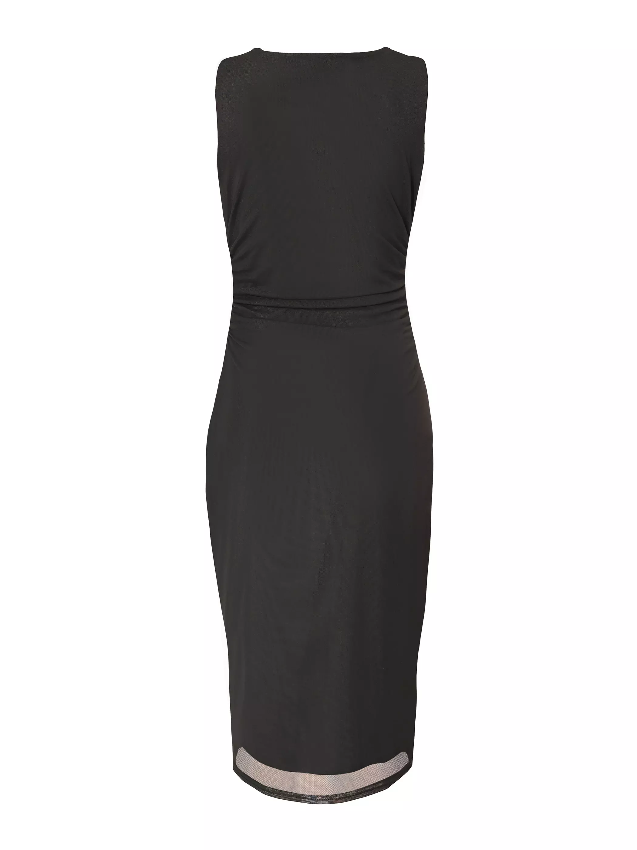 Black Mesh Buckle Detail Midi Dress