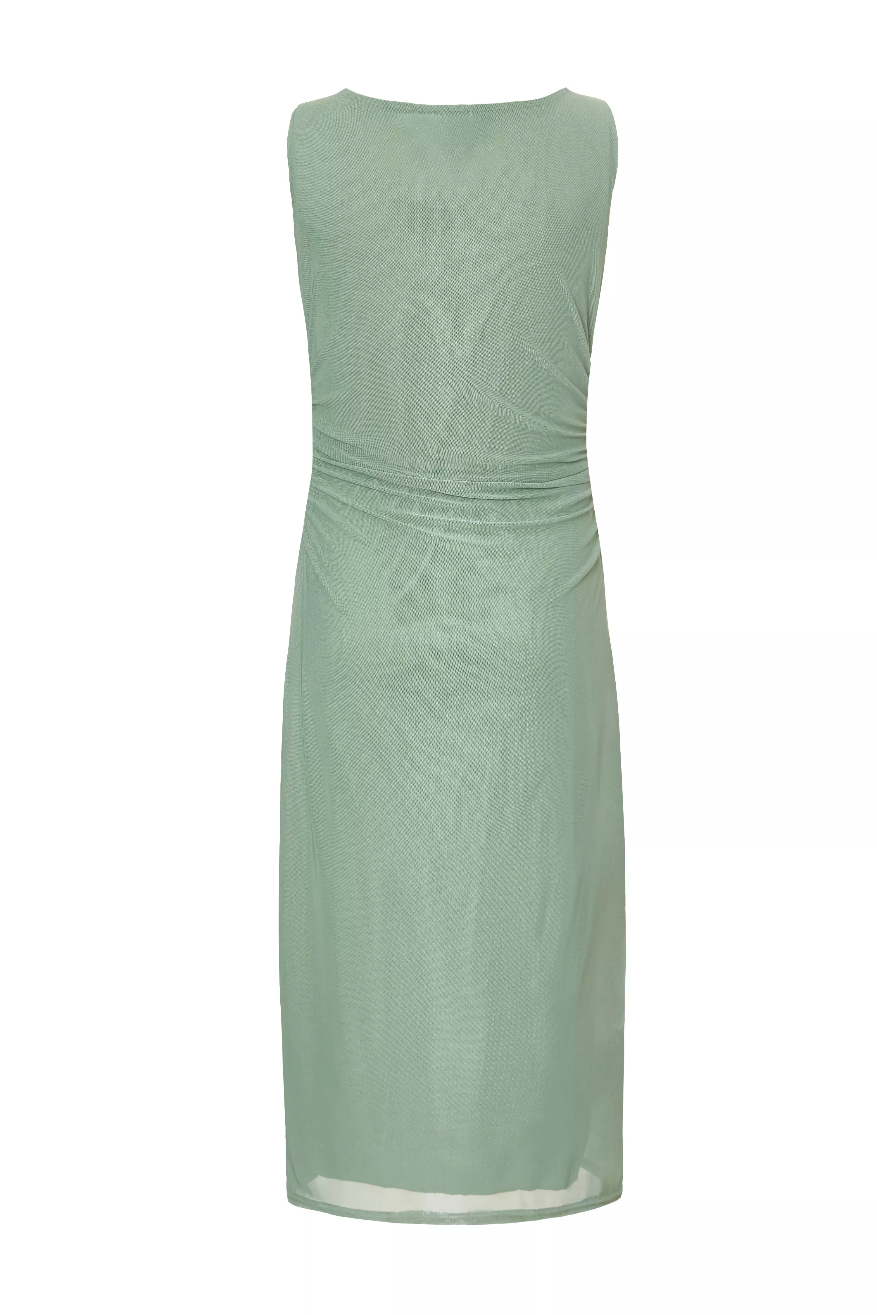Light Green Mesh Buckle Detail Midi Dress