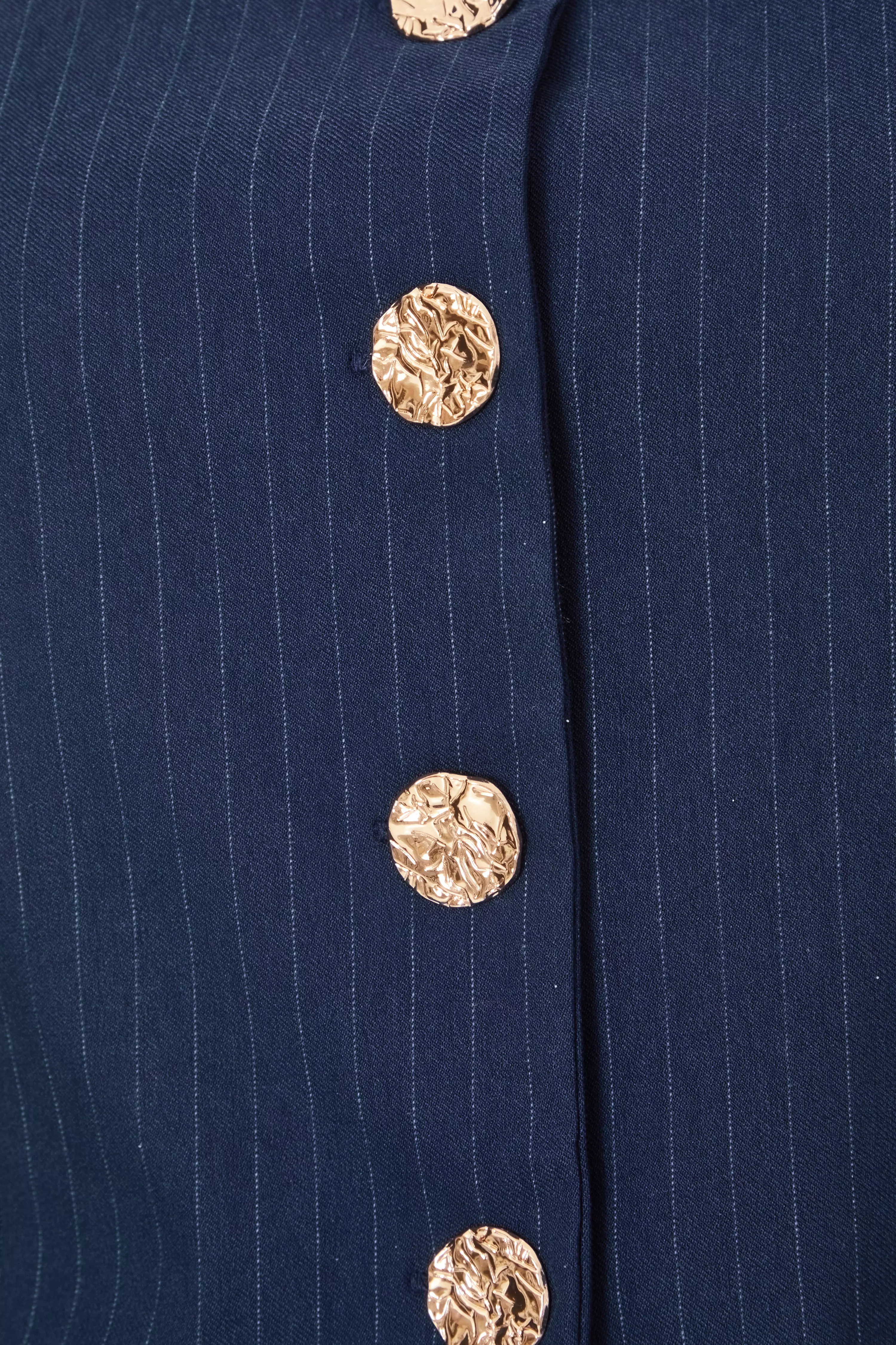 Navy Pinstripe Button Front Waistcoat