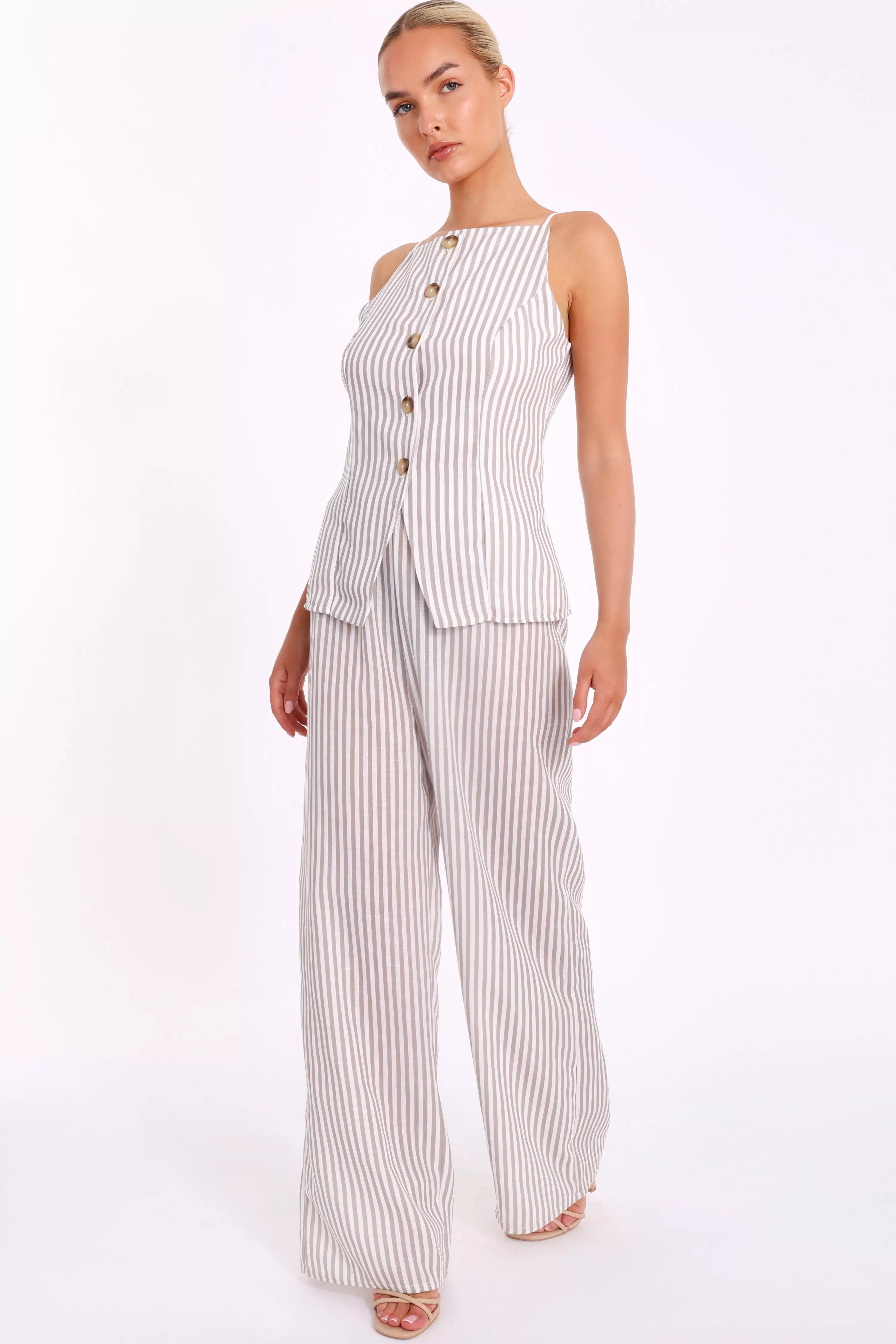 Stone Striped Boat Neck Waistcoat