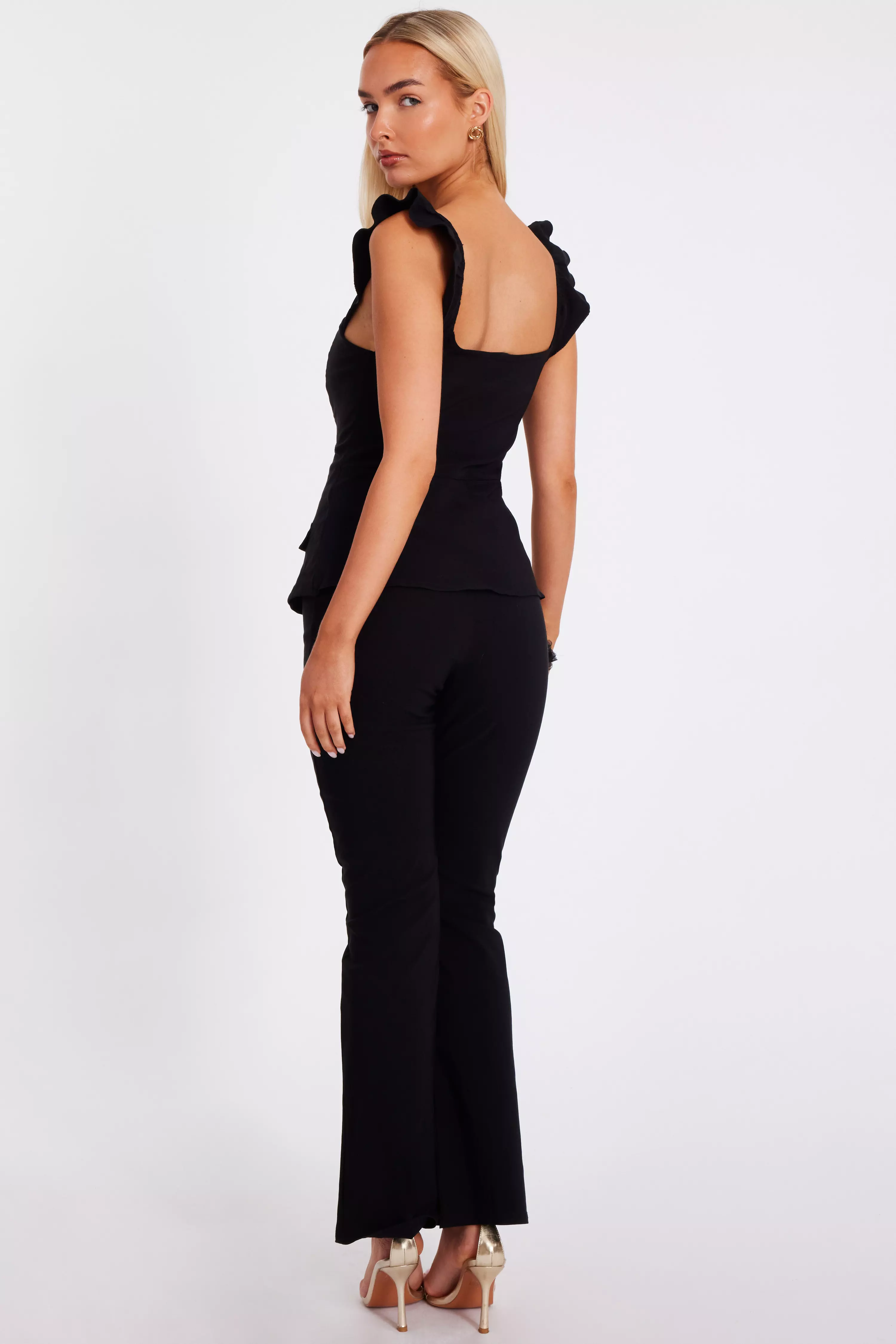 Black Frill Sleeve Jumpsuit