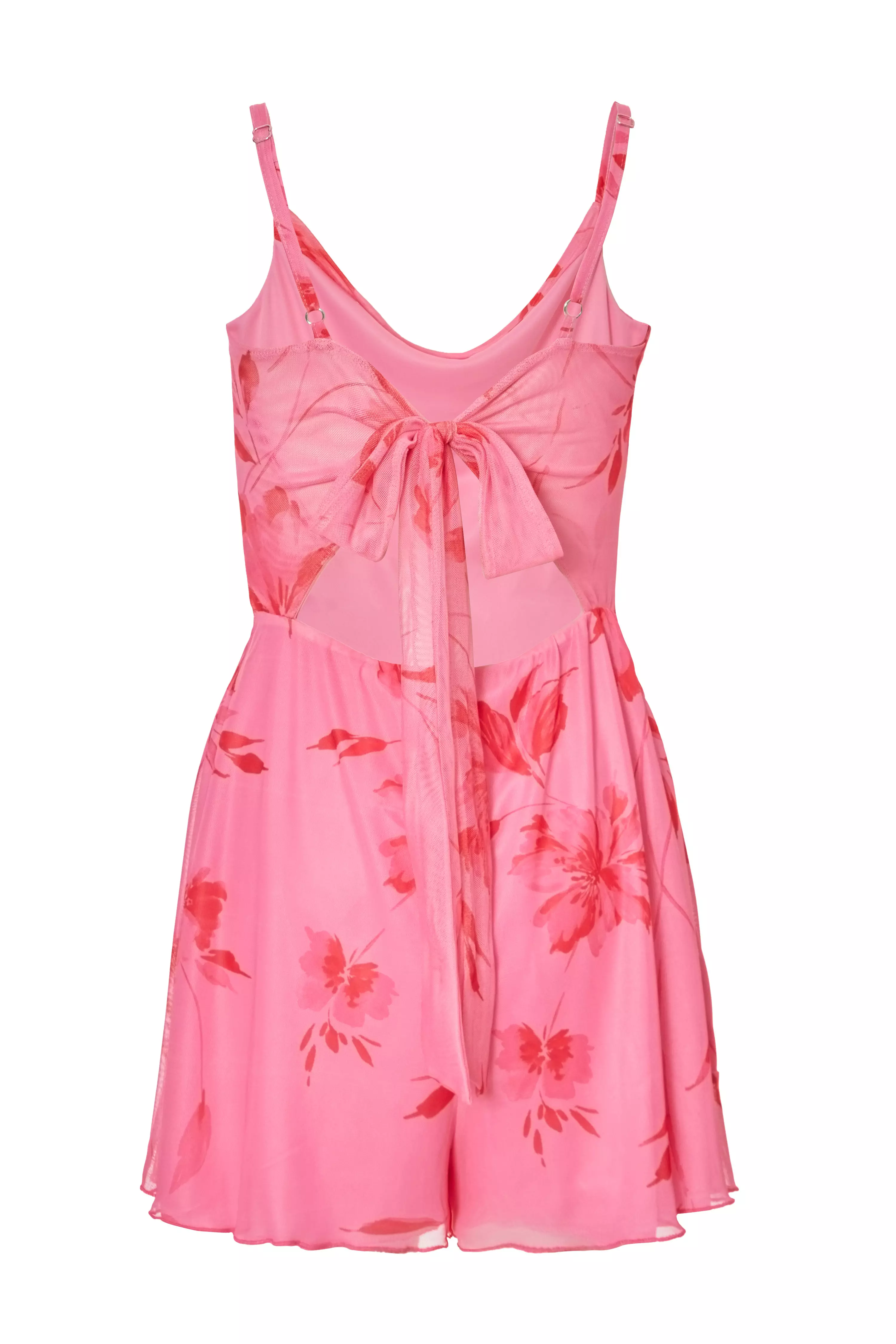 Pink Mesh Floral Playsuit
