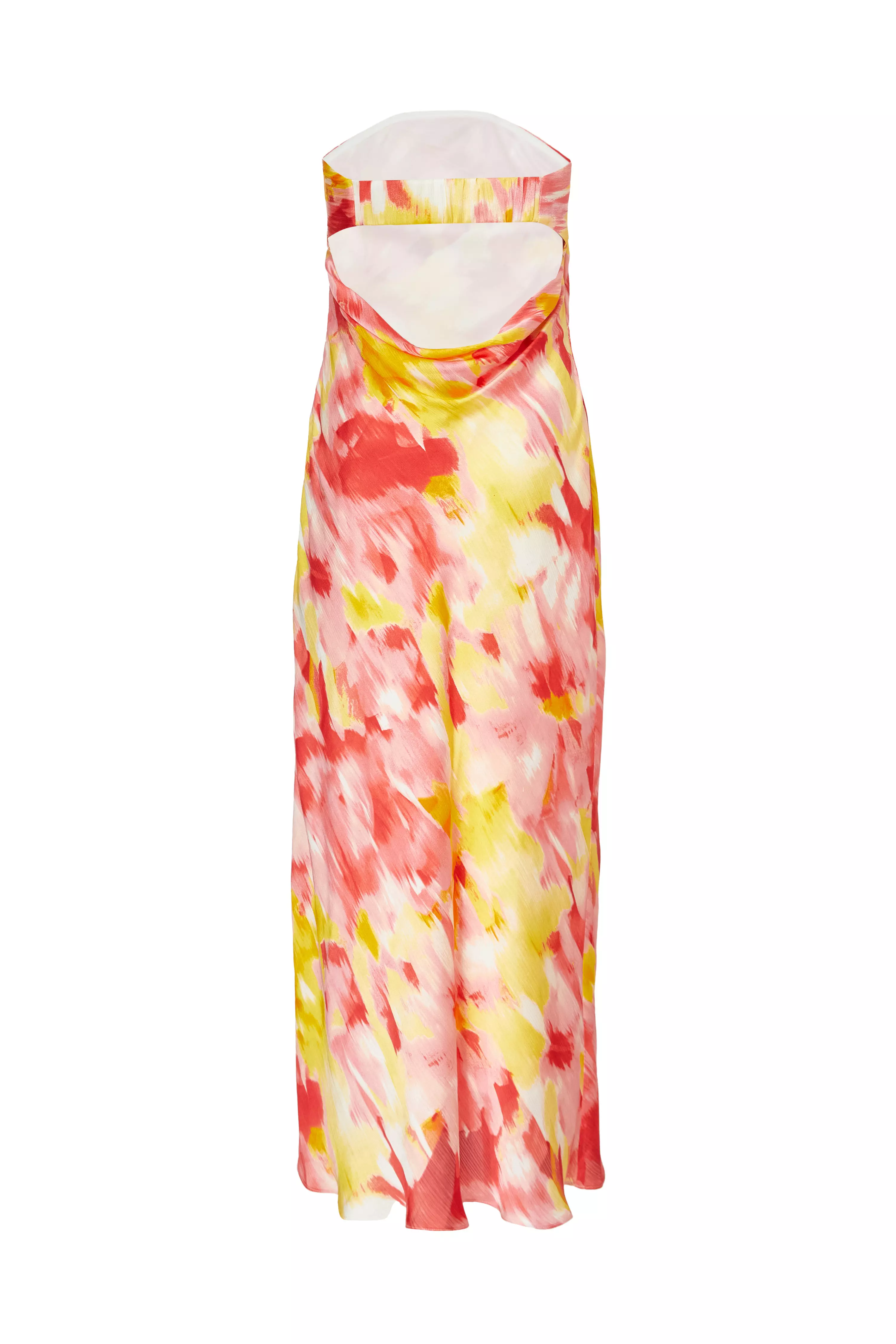 Pink Satin Floral Smudge Maxi Dress