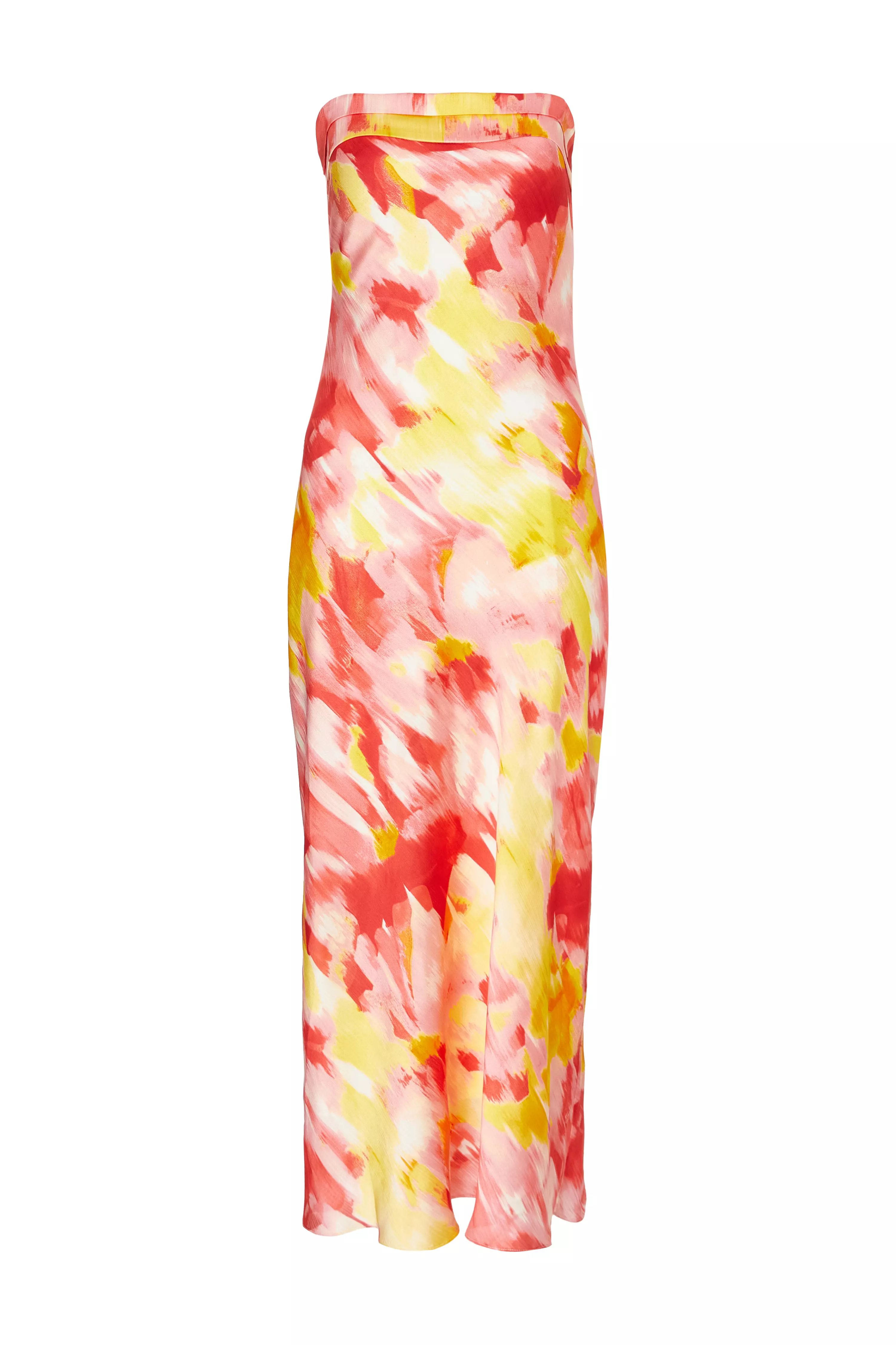 Pink Satin Floral Smudge Maxi Dress