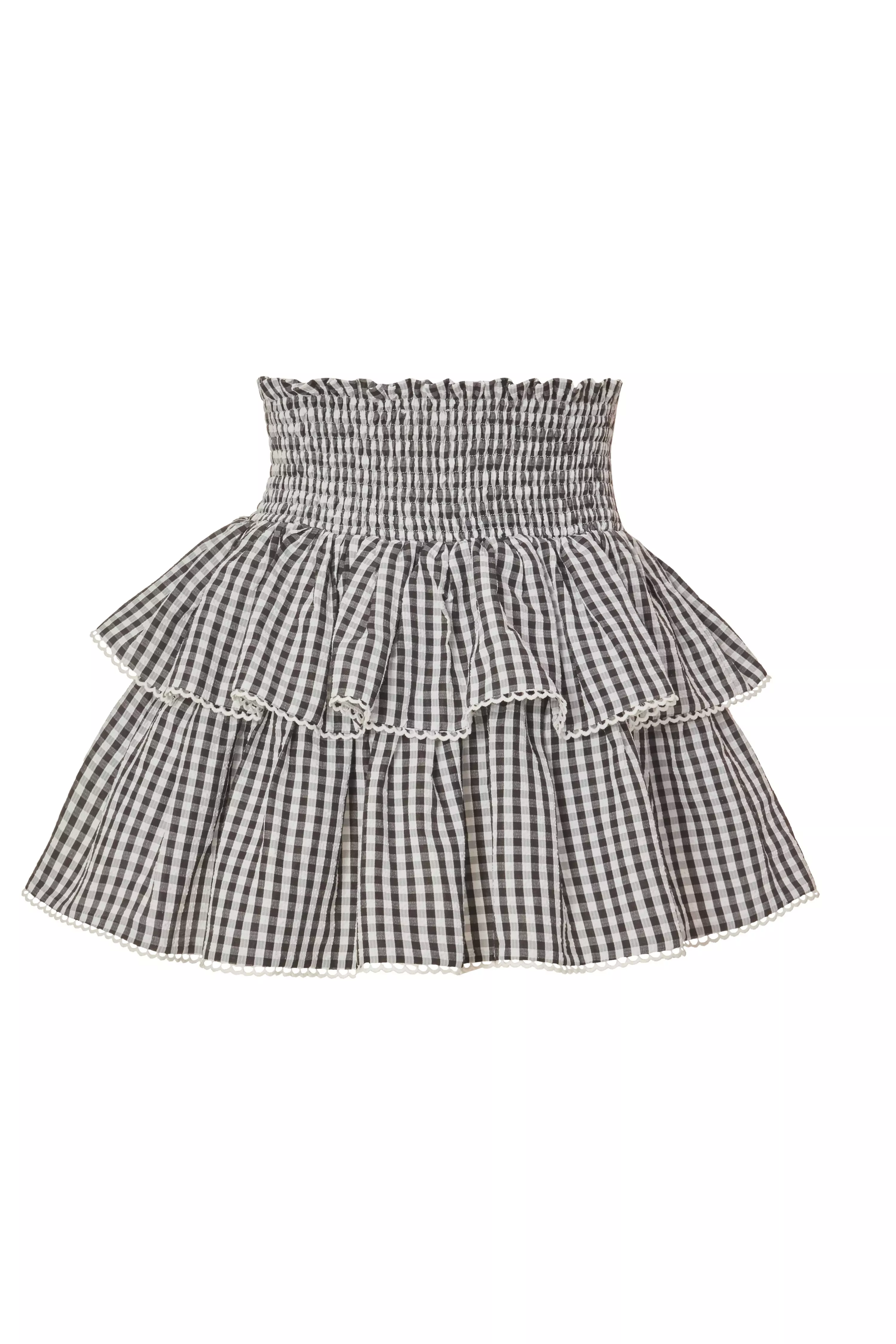 Black Gingham Tiered Mini Skirt