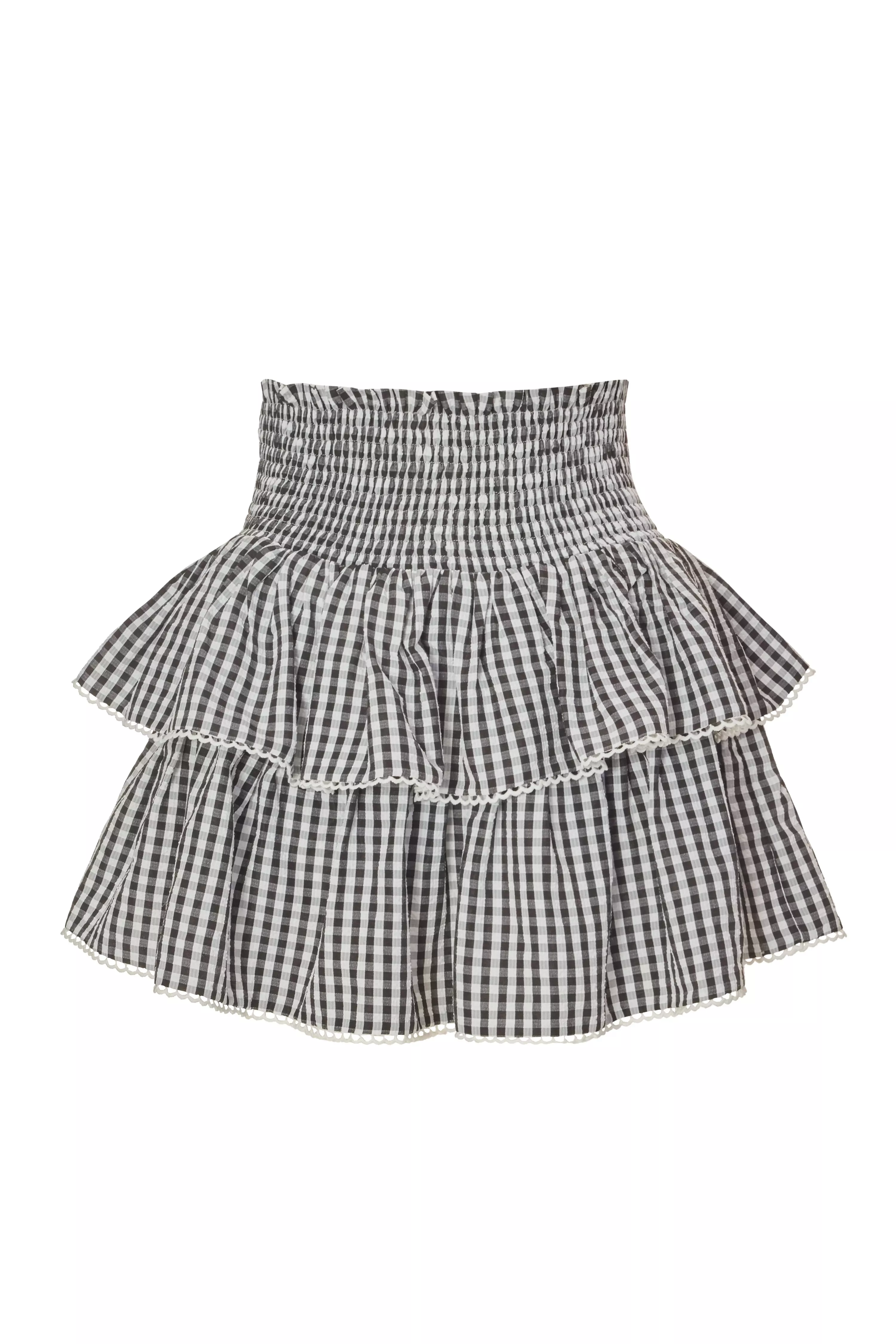 Black Gingham Tiered Mini Skirt