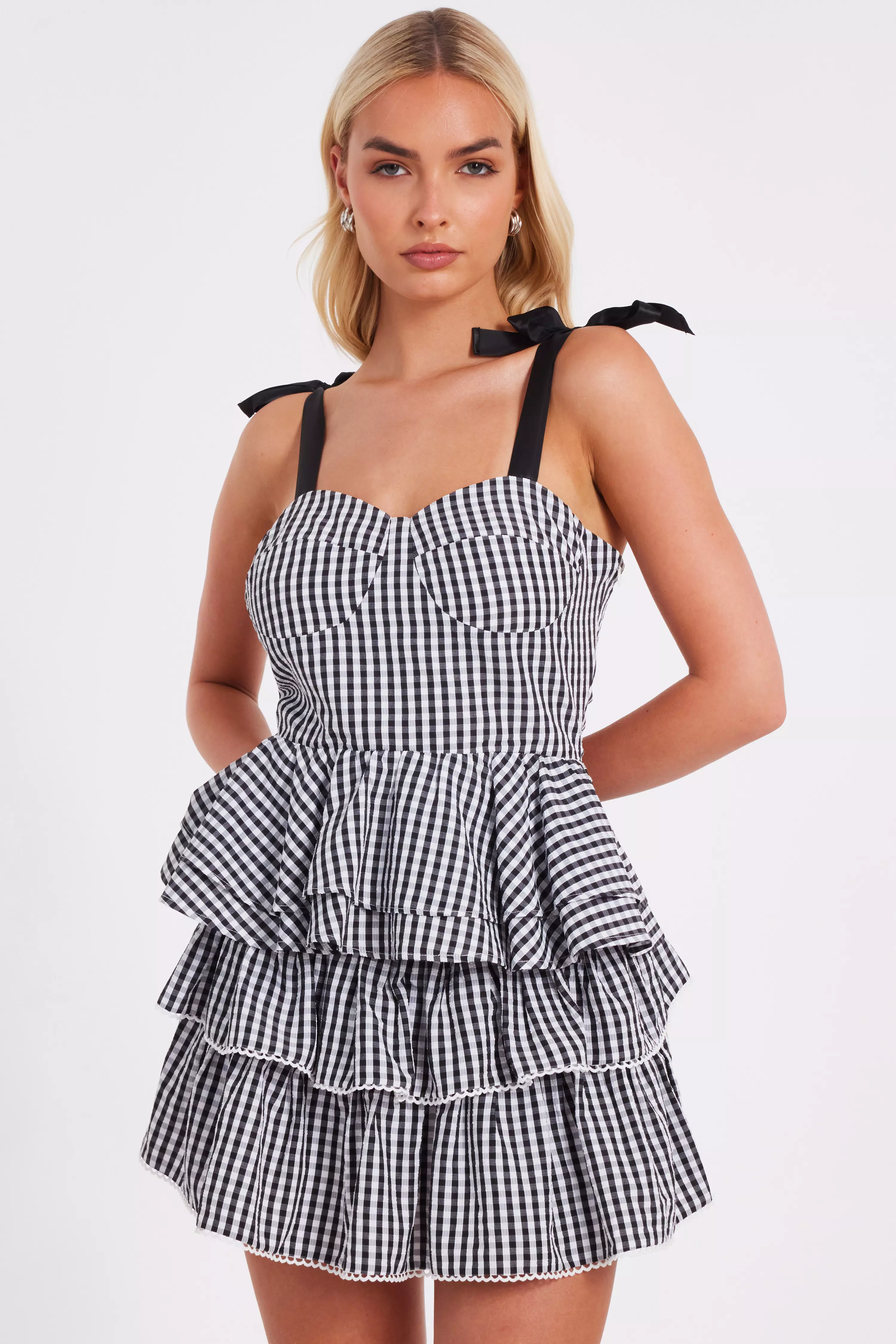 Black Gingham Peplum Top