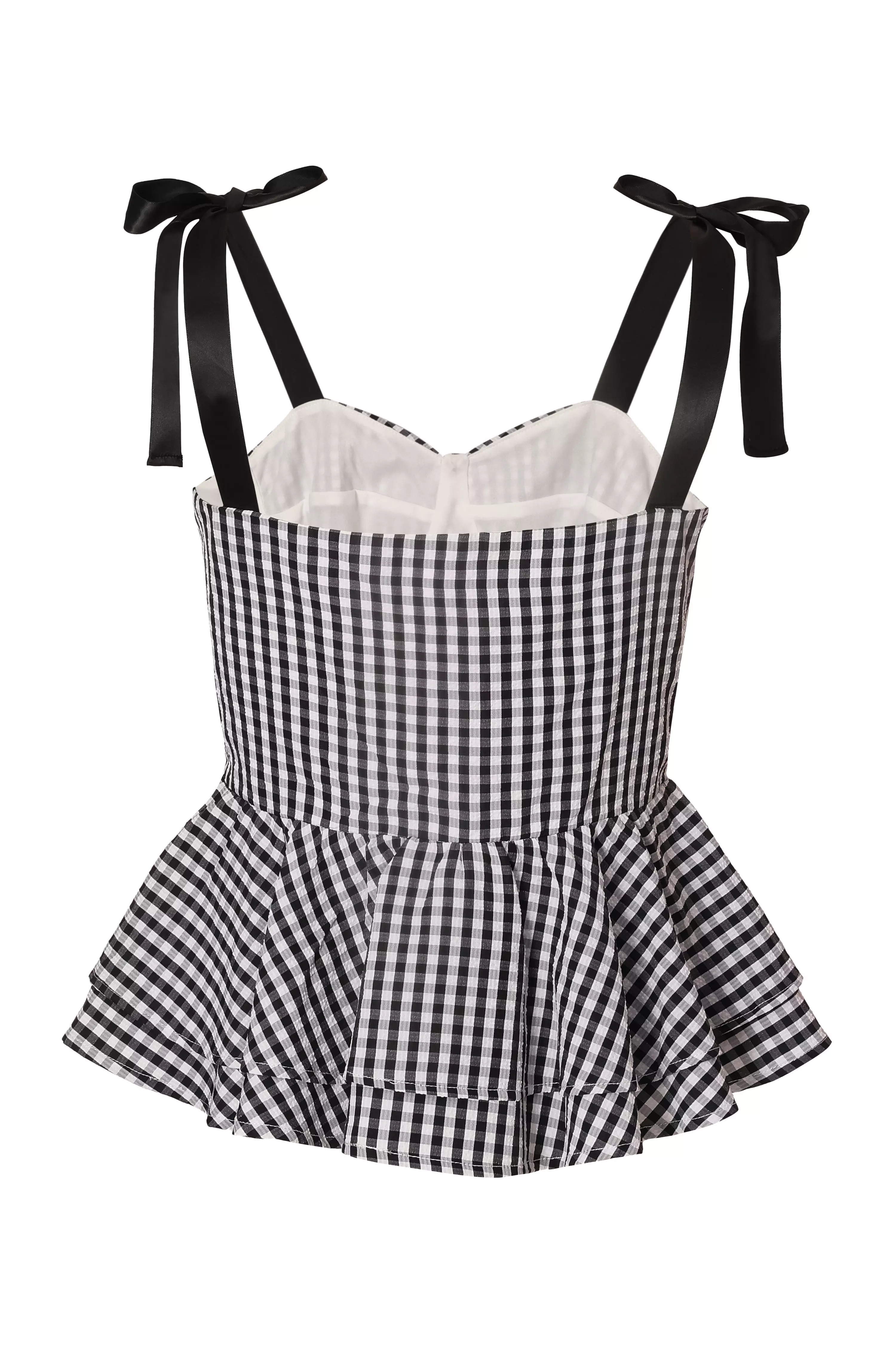 Black Gingham Peplum Top