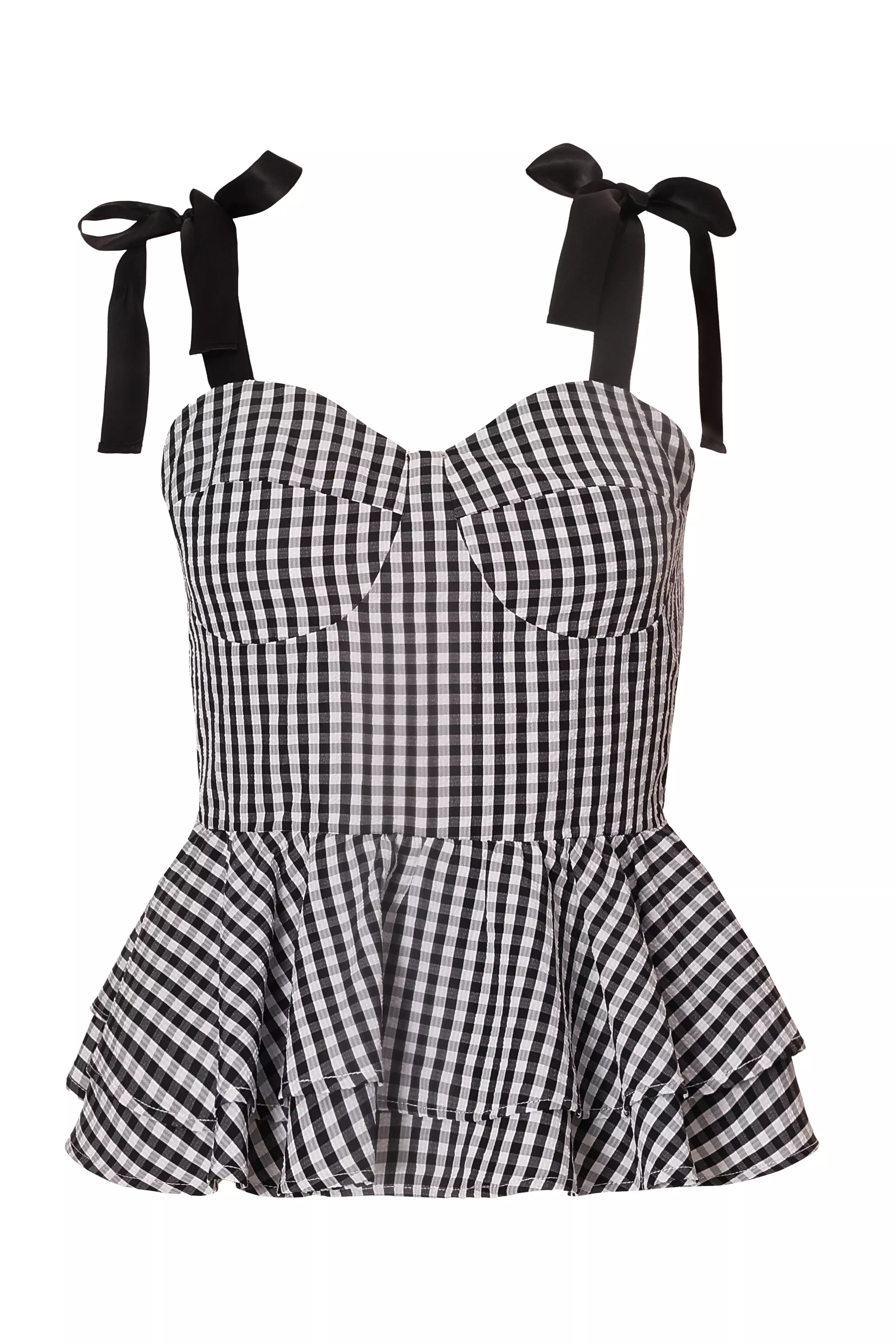 Black Gingham Peplum Top