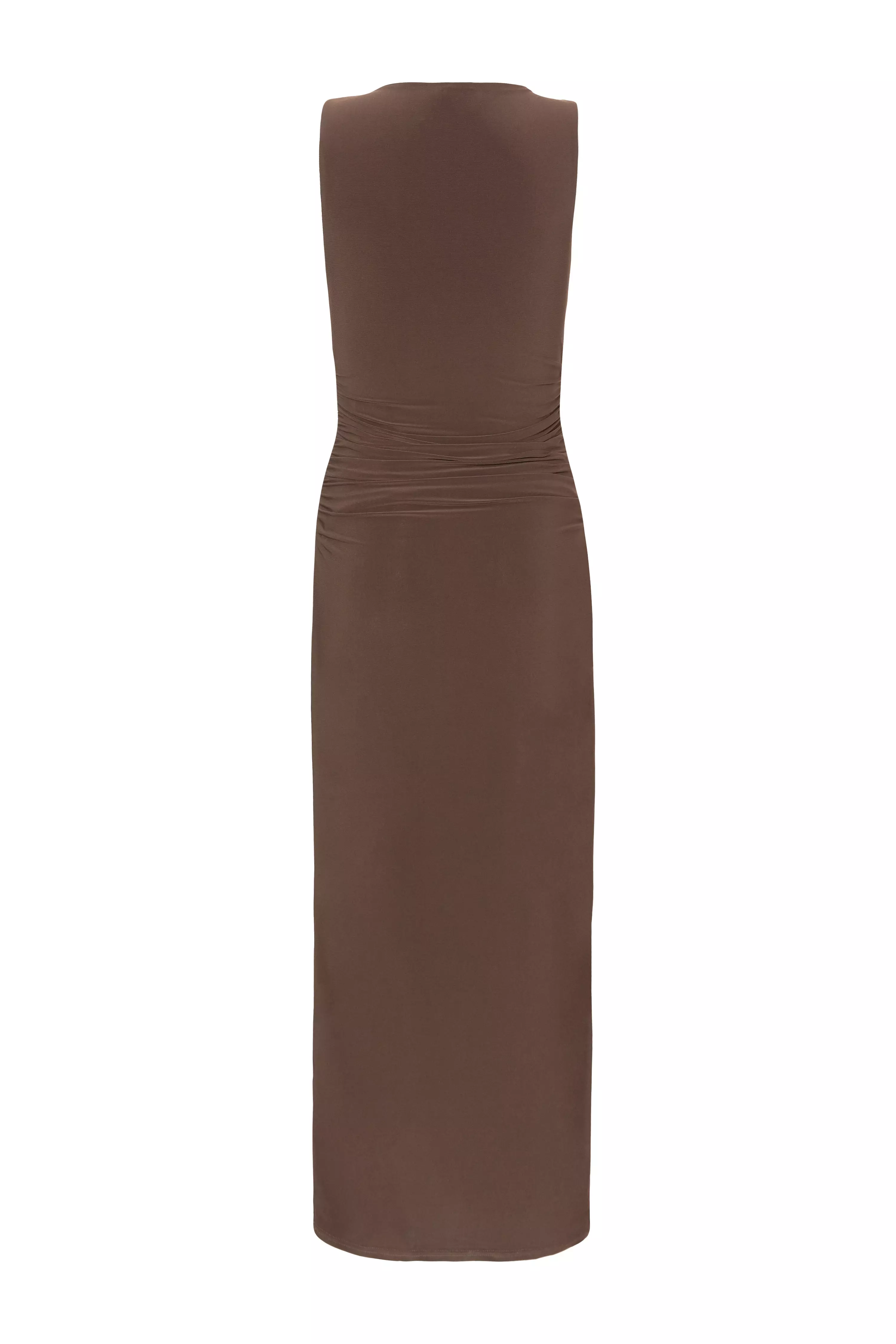 Brown Gold Buckle Midaxi Dress