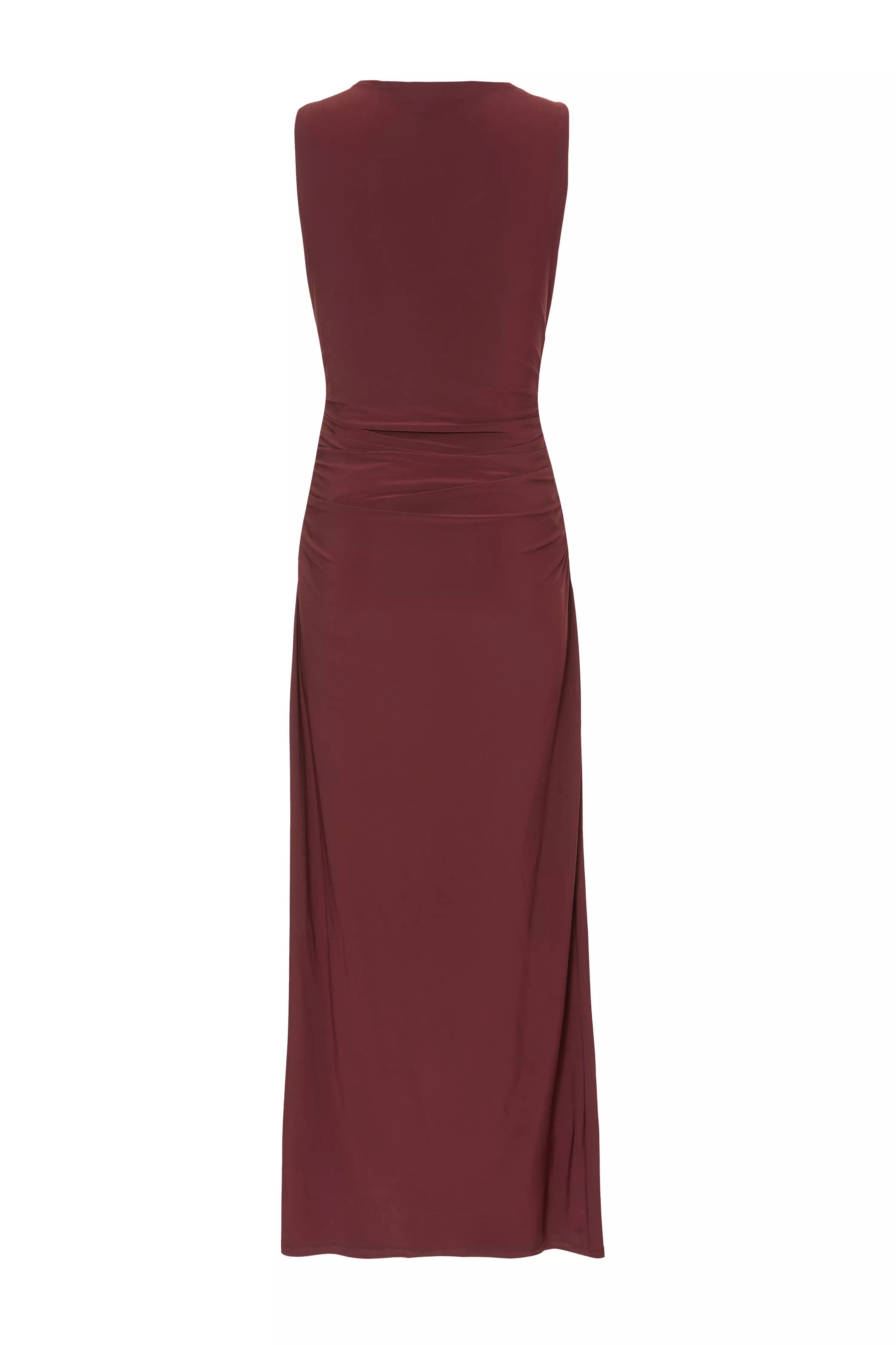 Dark Red Gold Buckle Midaxi Dress