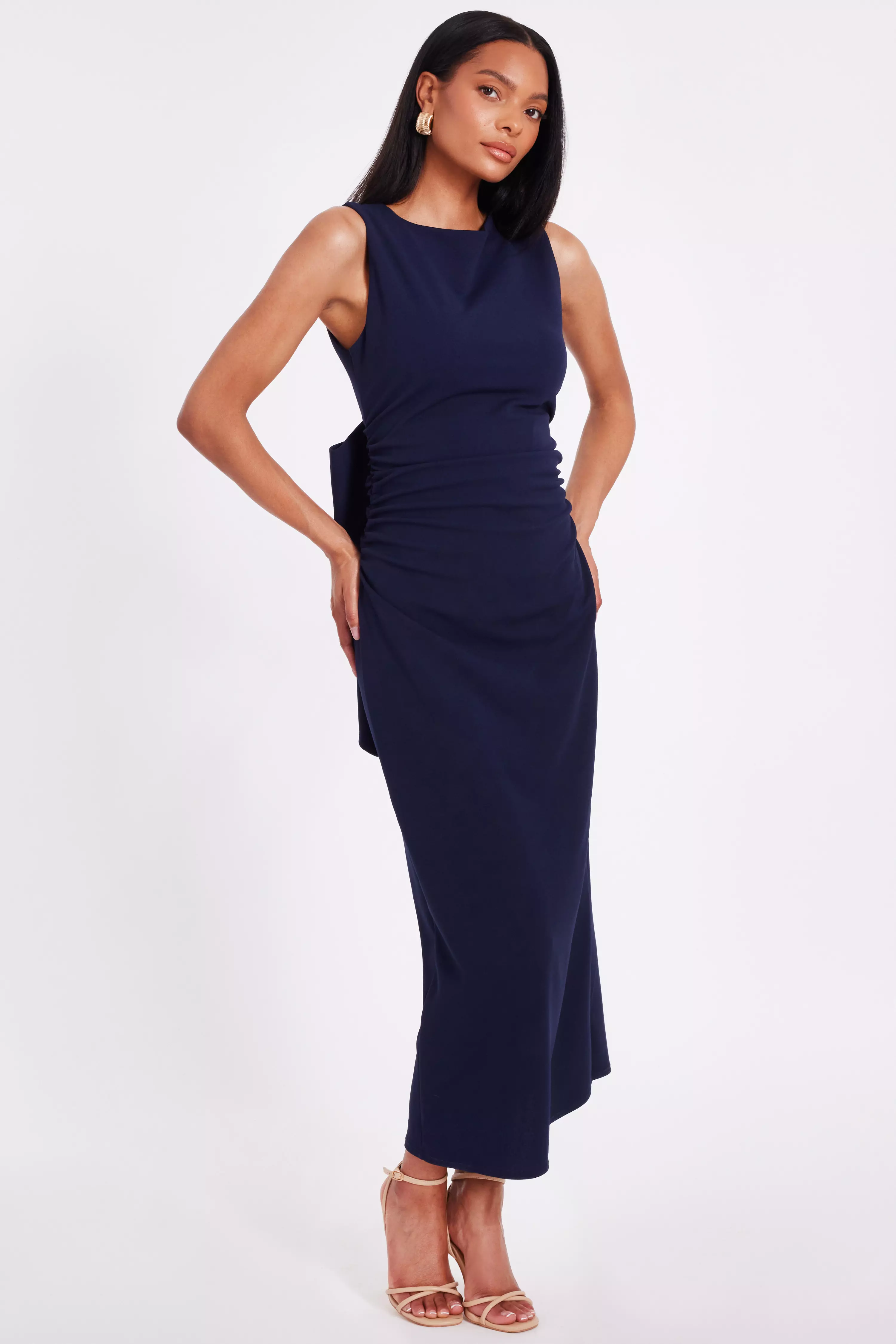 Navy Bow Back Midaxi Dress