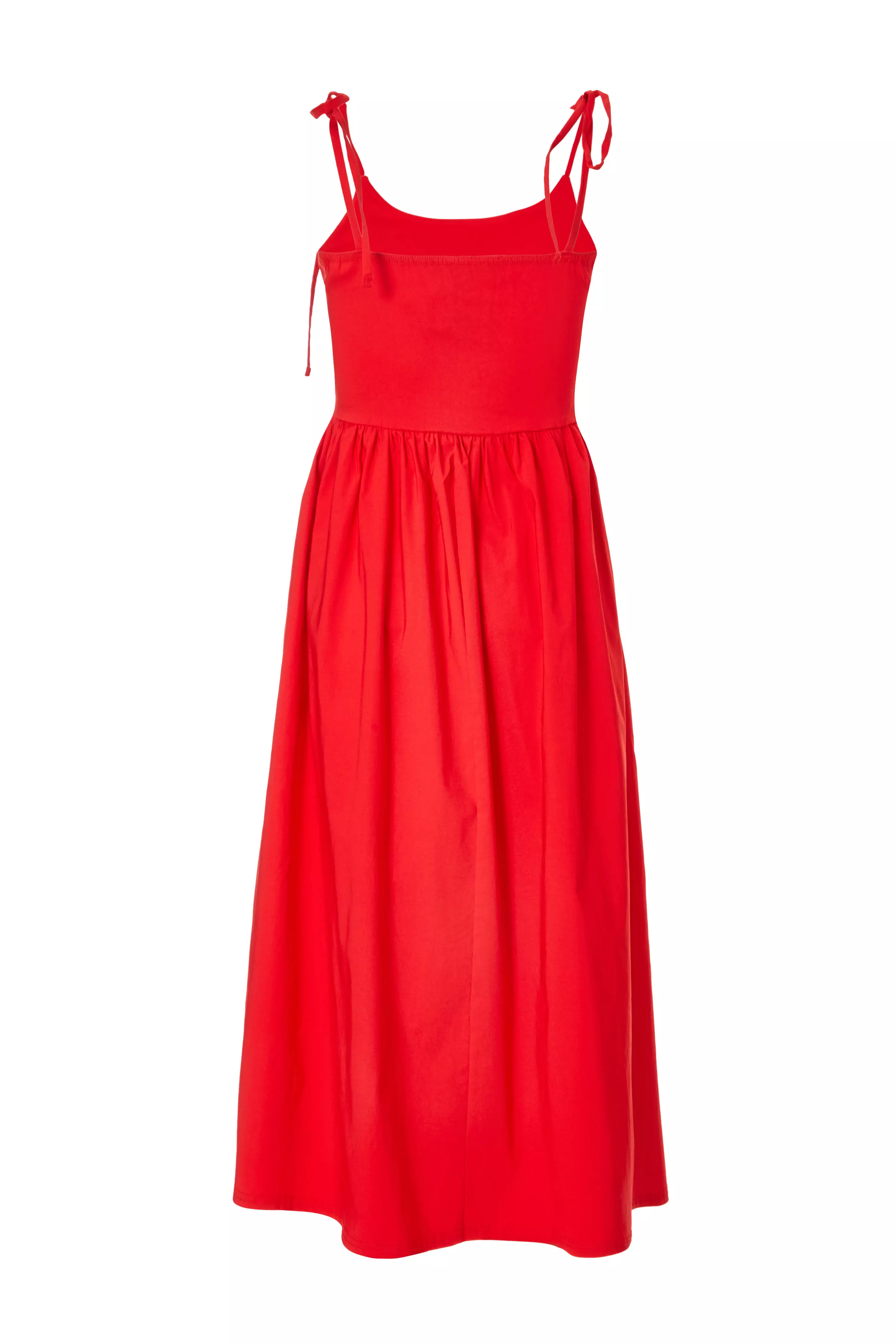 Red Tie Shoulder Midi Dress
