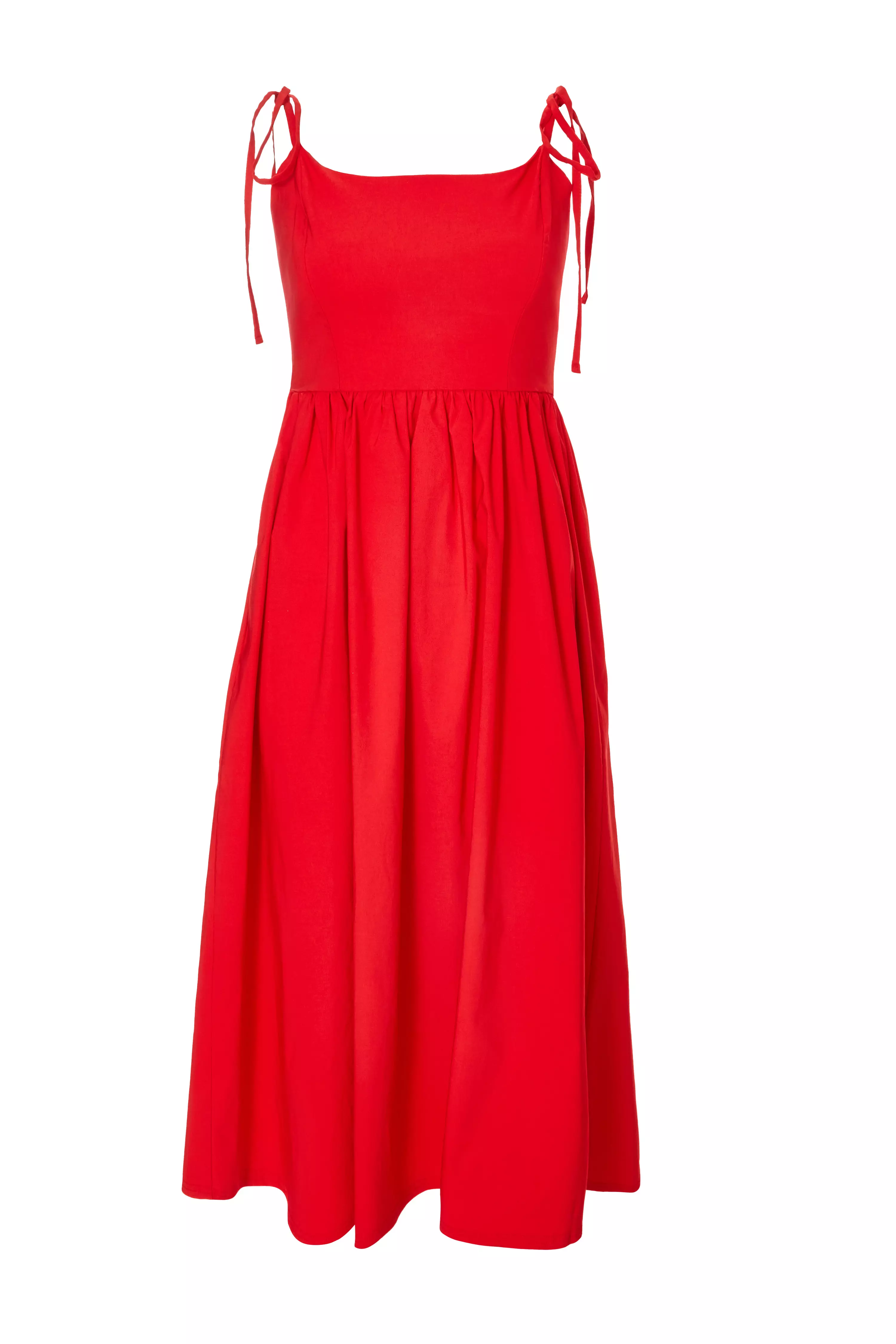 Red Tie Shoulder Midi Dress
