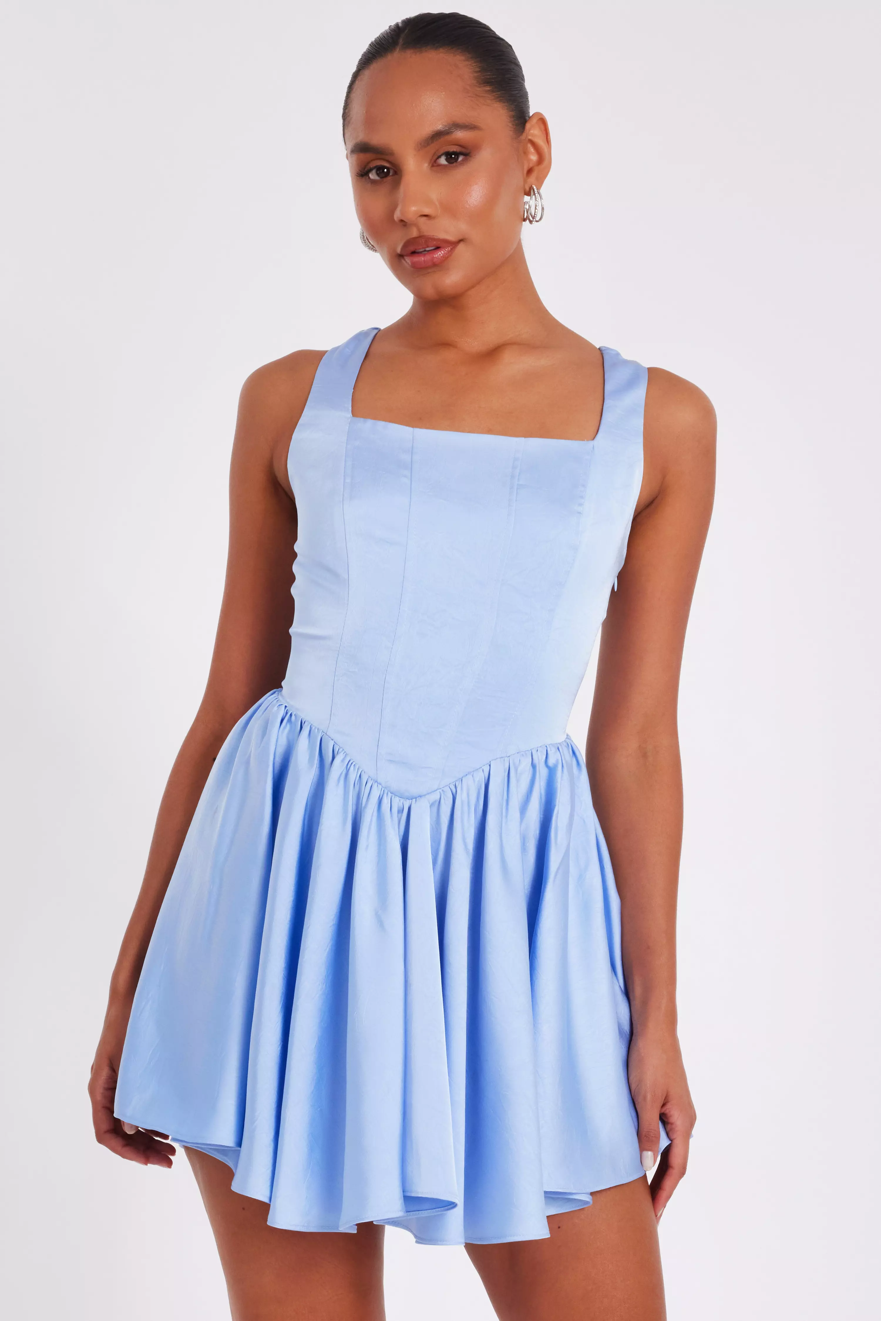 Blue Satin Corset Mini Dress