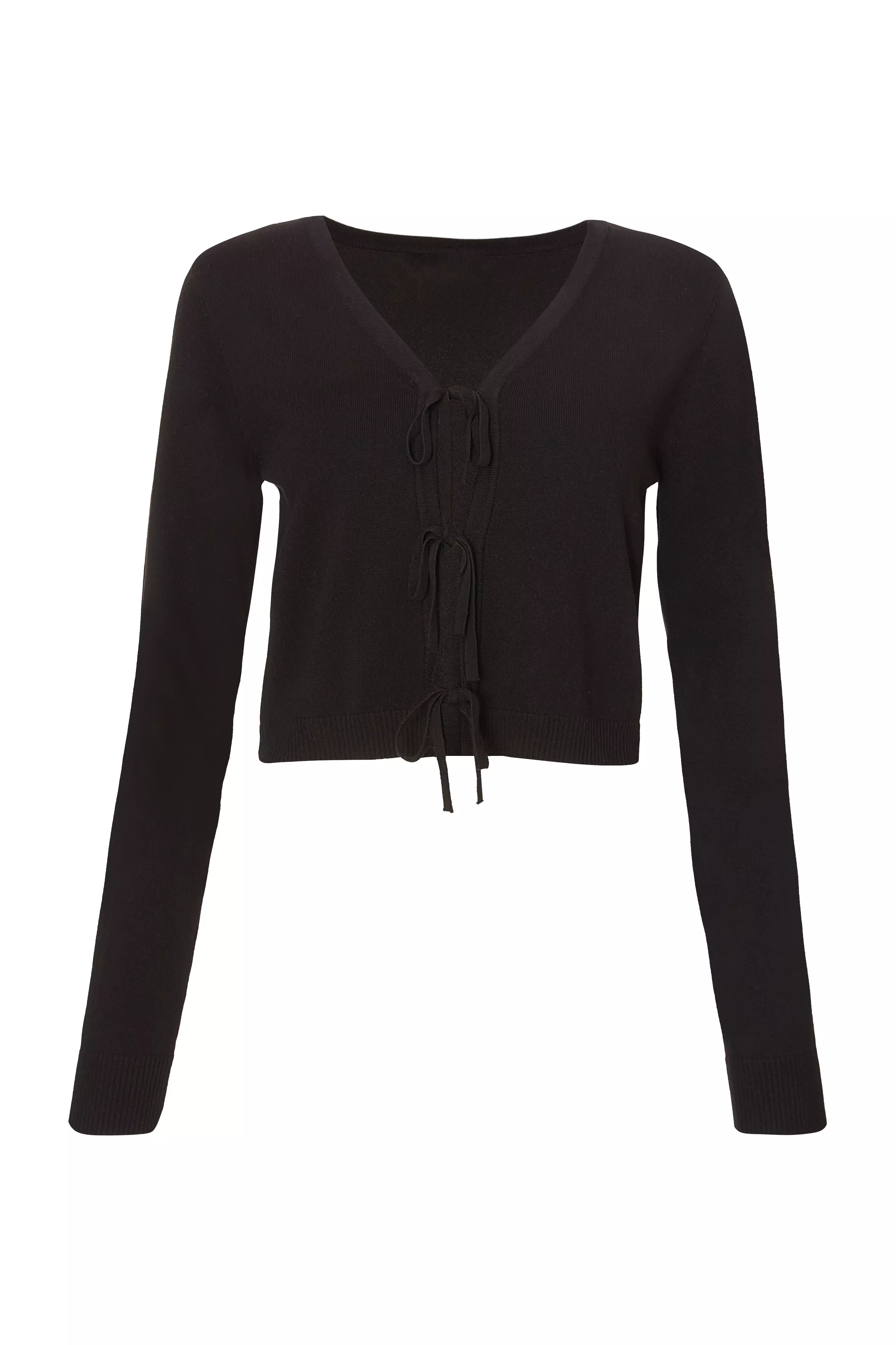 Black Knit Tie Front Cardigan
