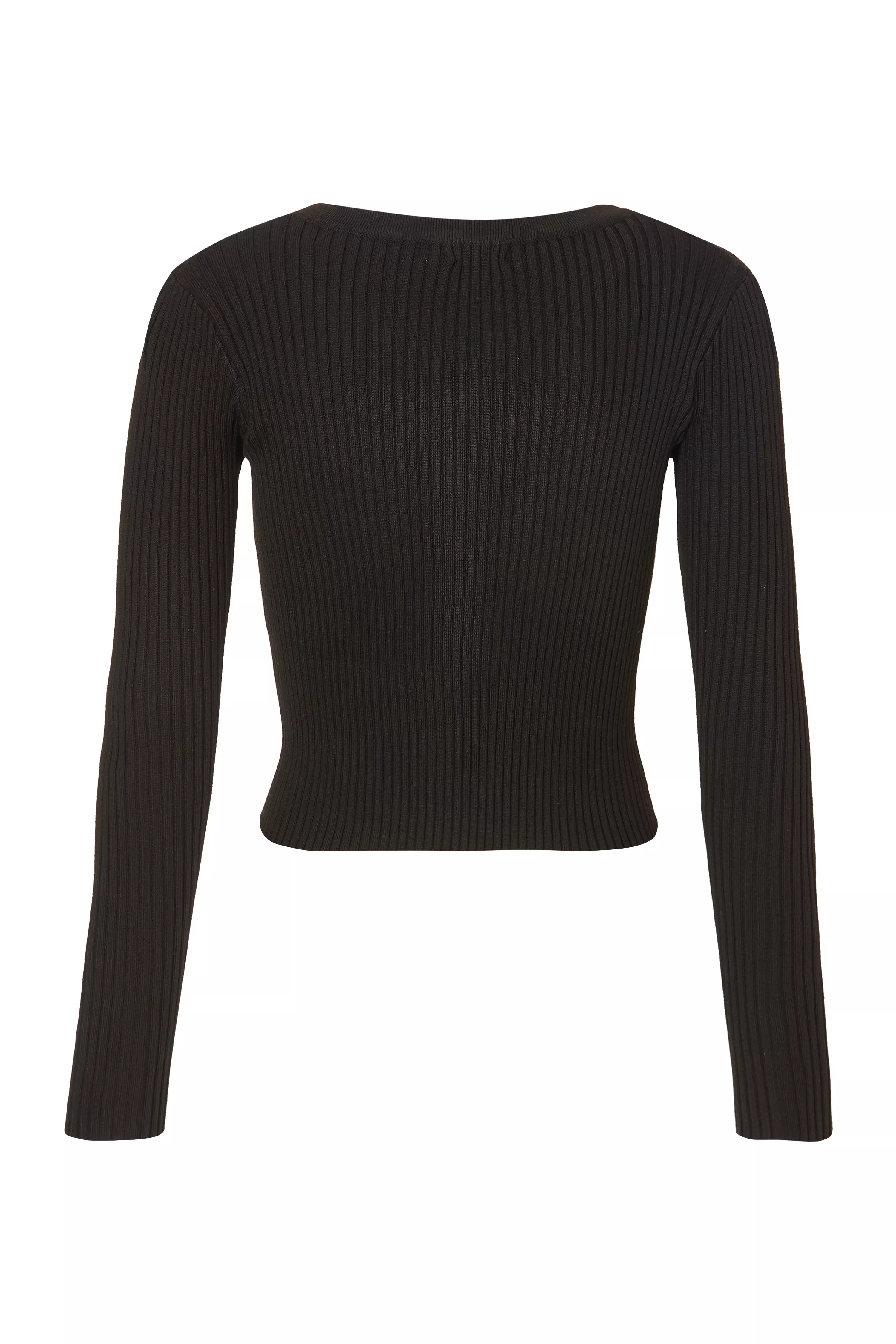 Black Ribbed Knit Cardigan