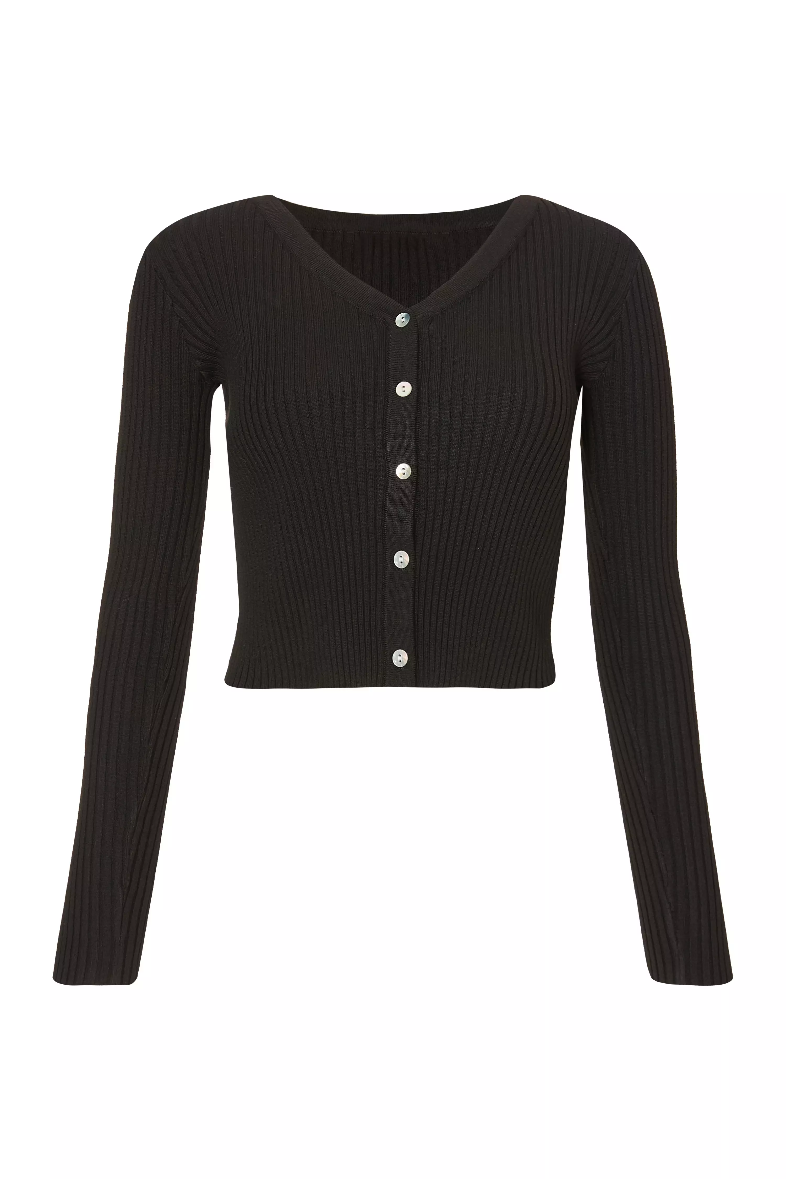 Black Ribbed Knit Cardigan