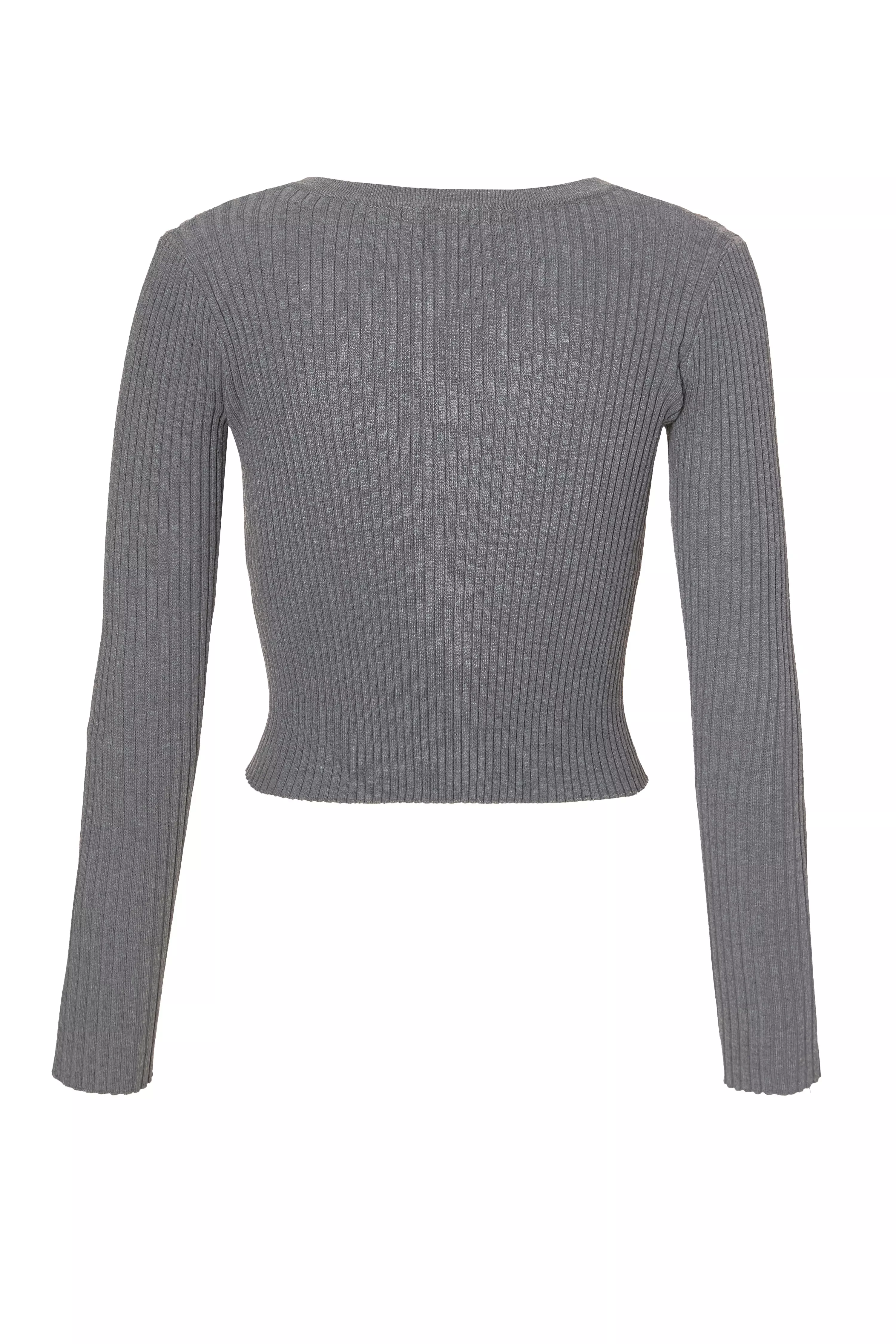 Grey Ribbed Knit Cardigan