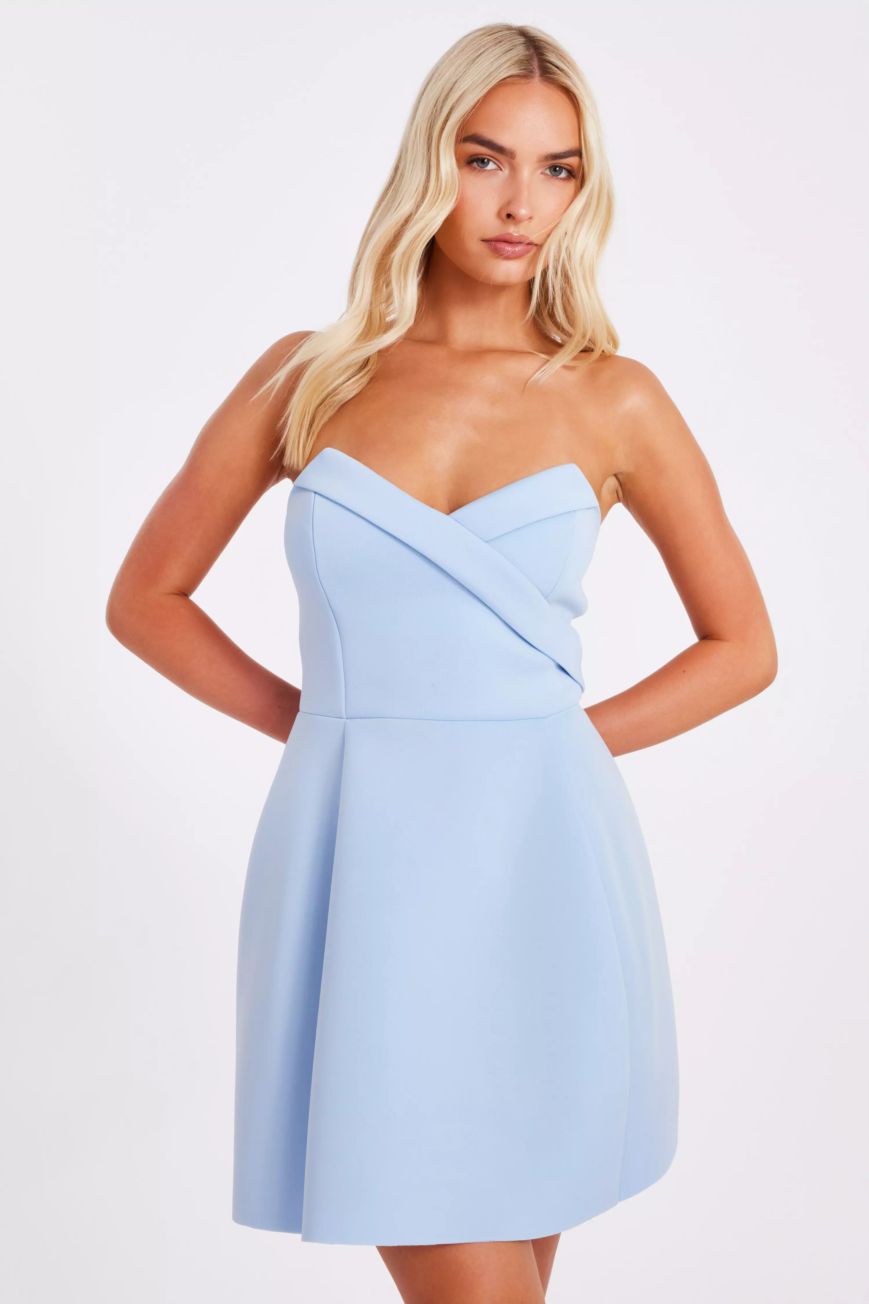 Pale Blue Wrap Front Mini Dress
