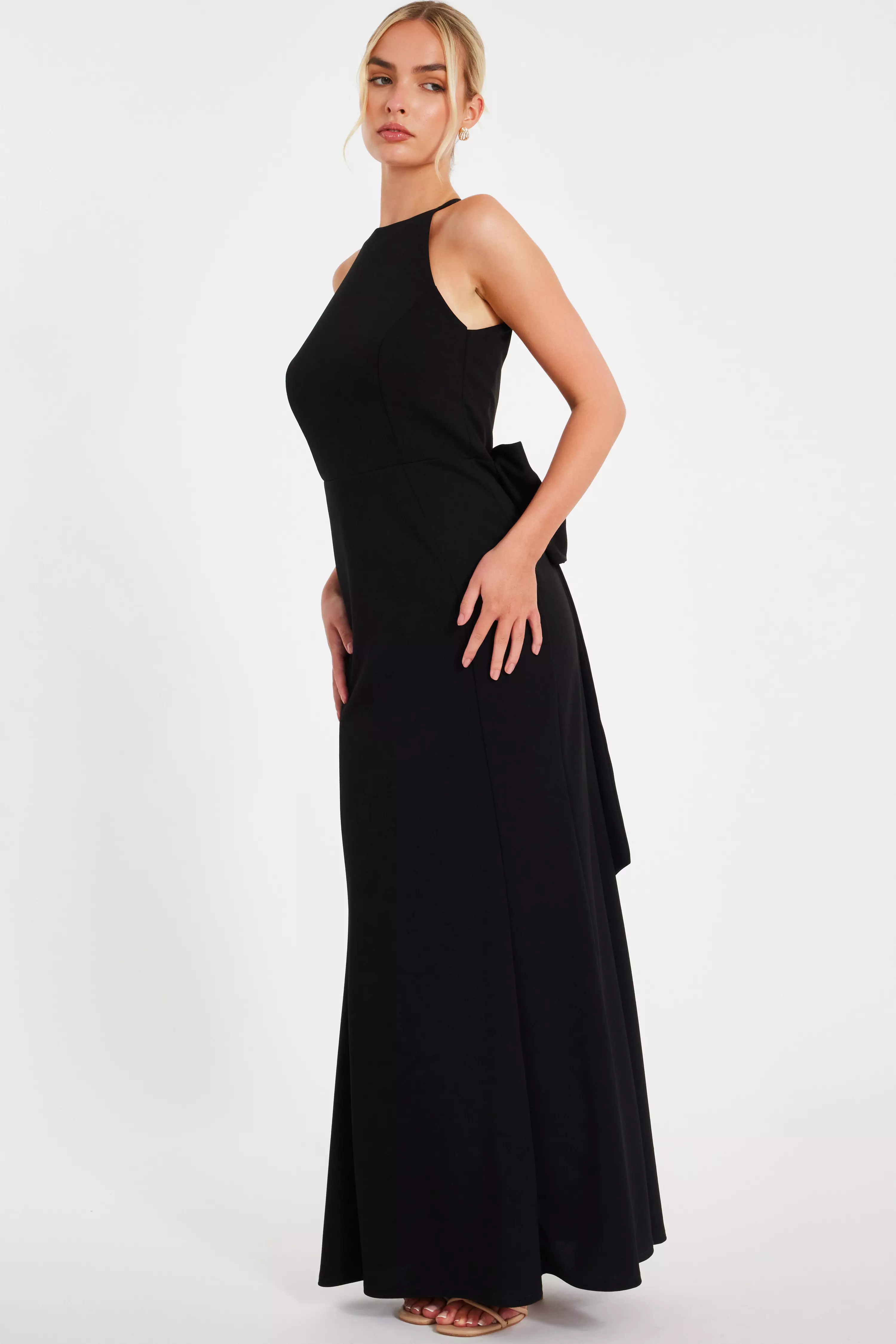 Black Halter Neck Fishtail Maxi Dress