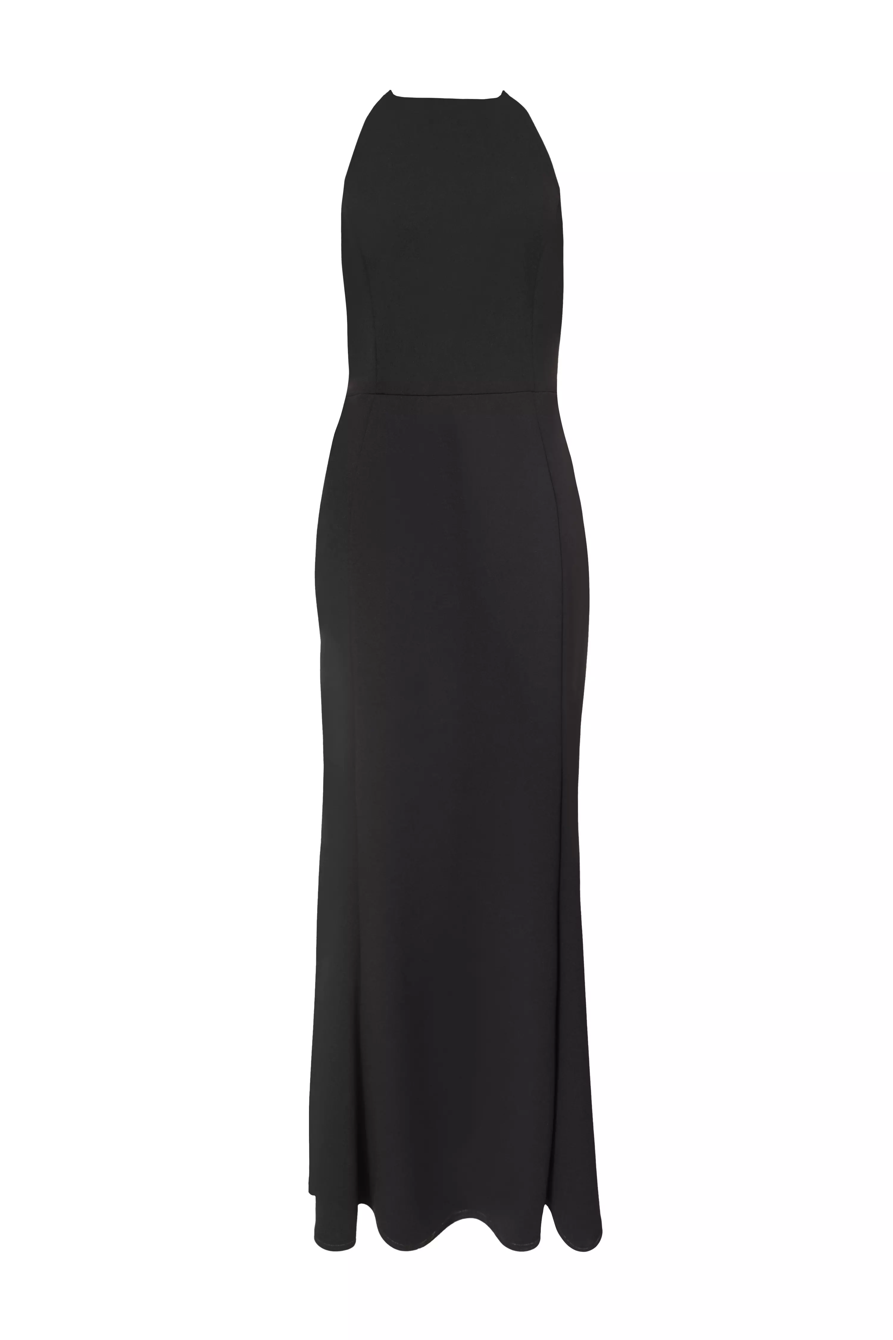 Black Halter Neck Fishtail Maxi Dress