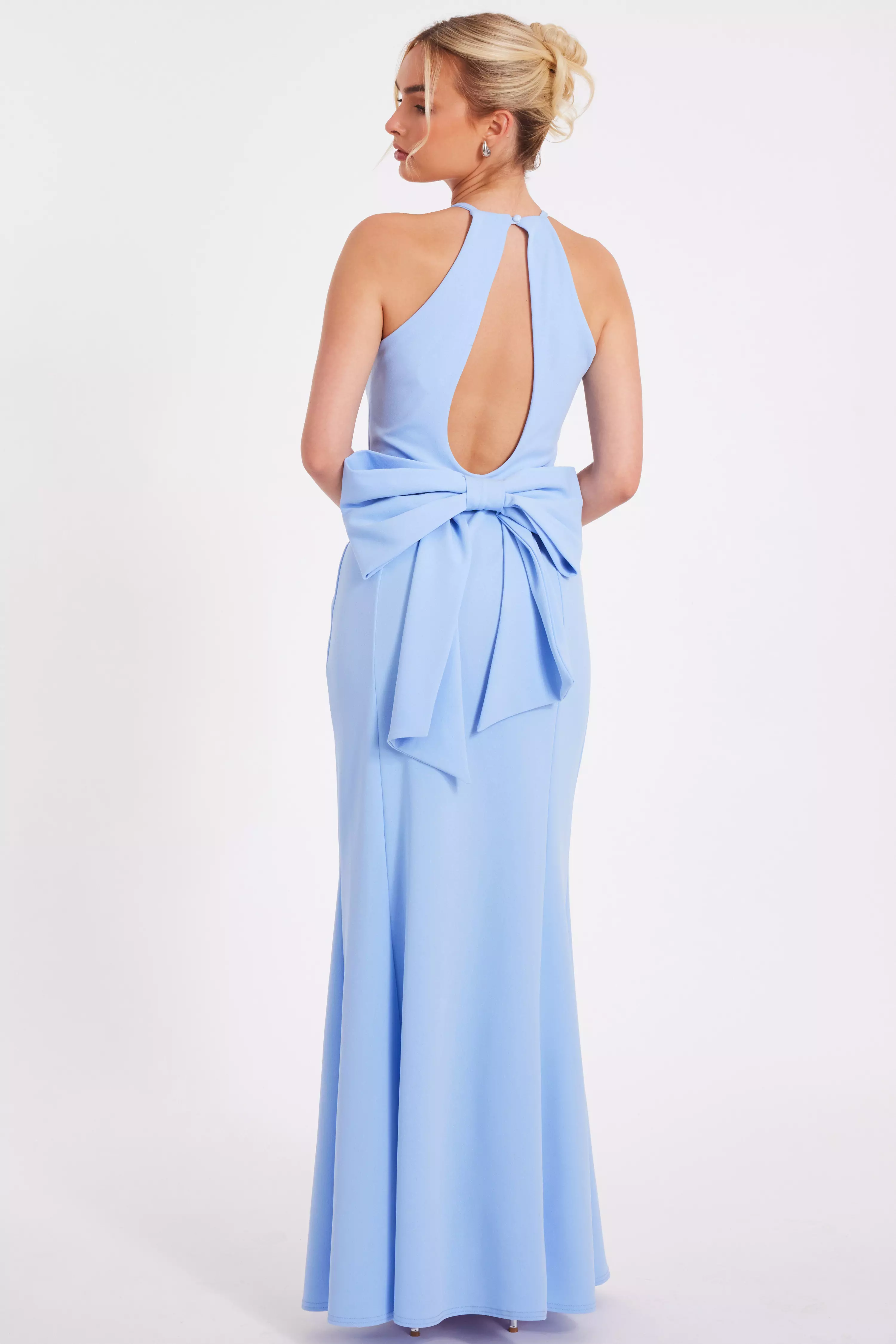 Blue Halter Neck Fishtail Maxi Dress