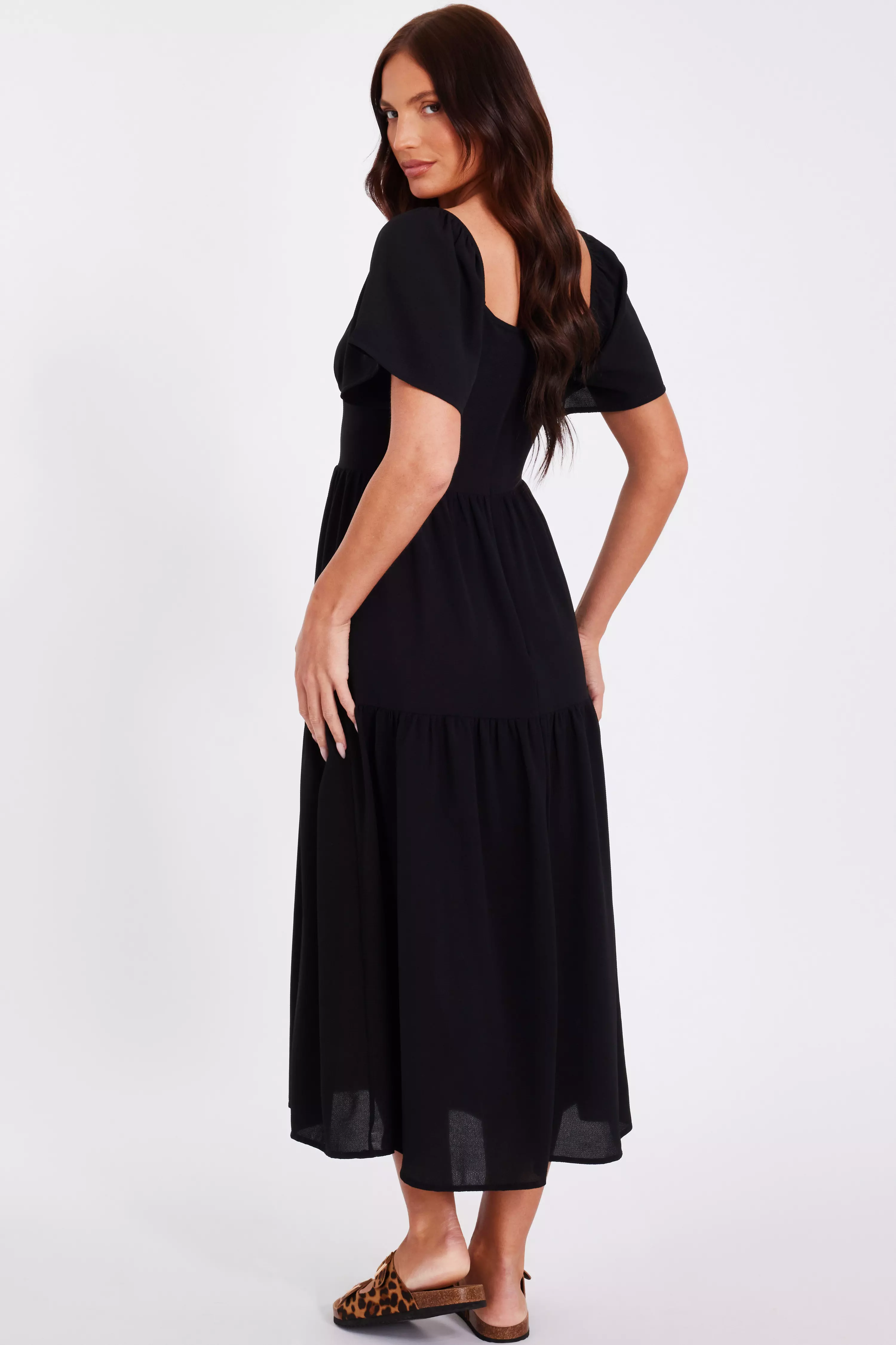 Black Short Sleeve Midaxi Dress