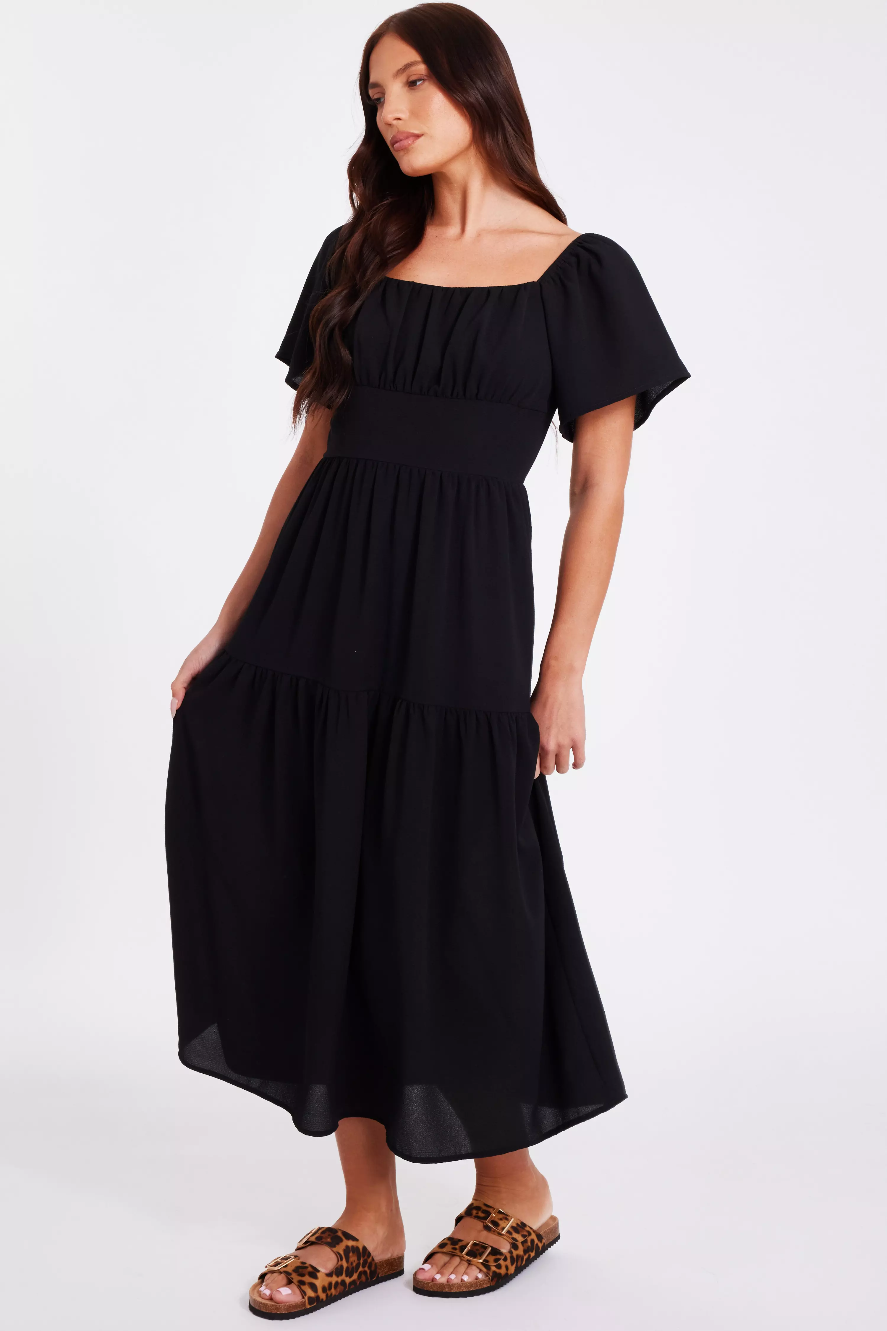 Black Short Sleeve Midaxi Dress
