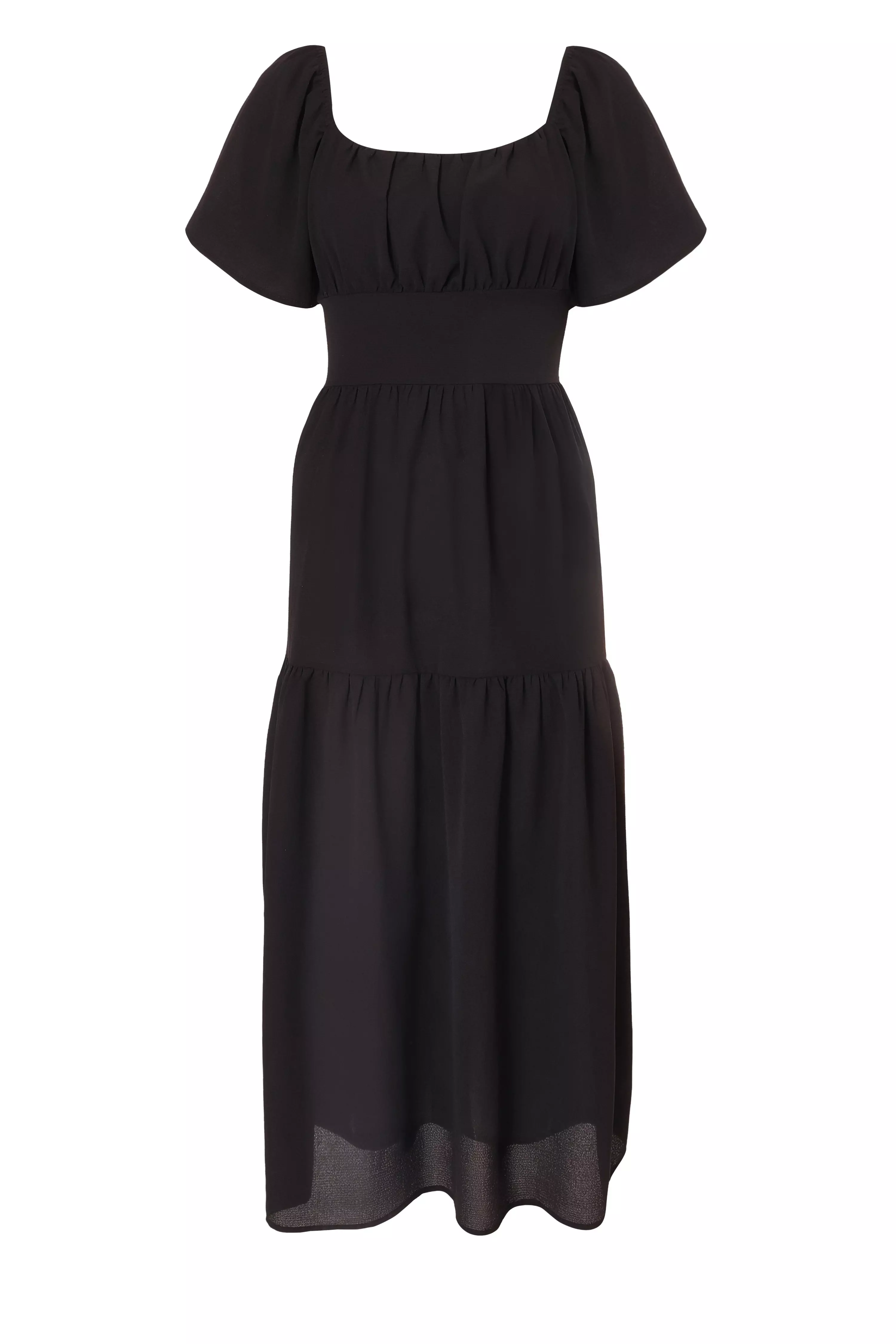 Black Short Sleeve Midaxi Dress