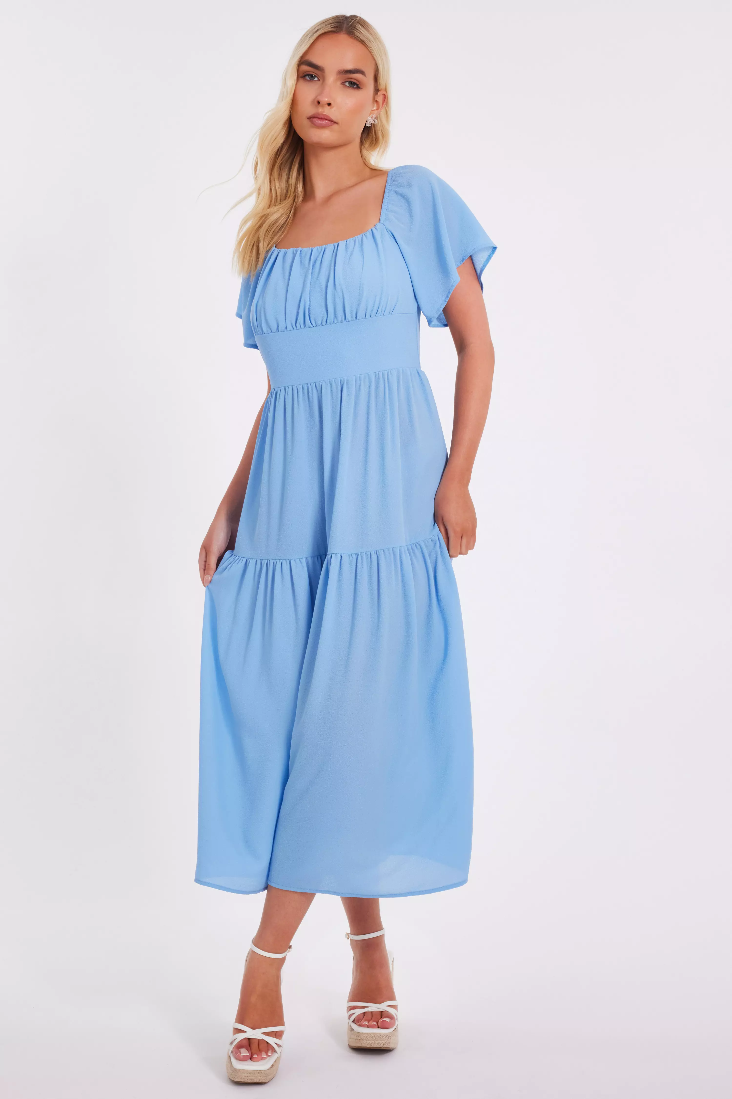 Light Blue Tiered Midaxi Dress