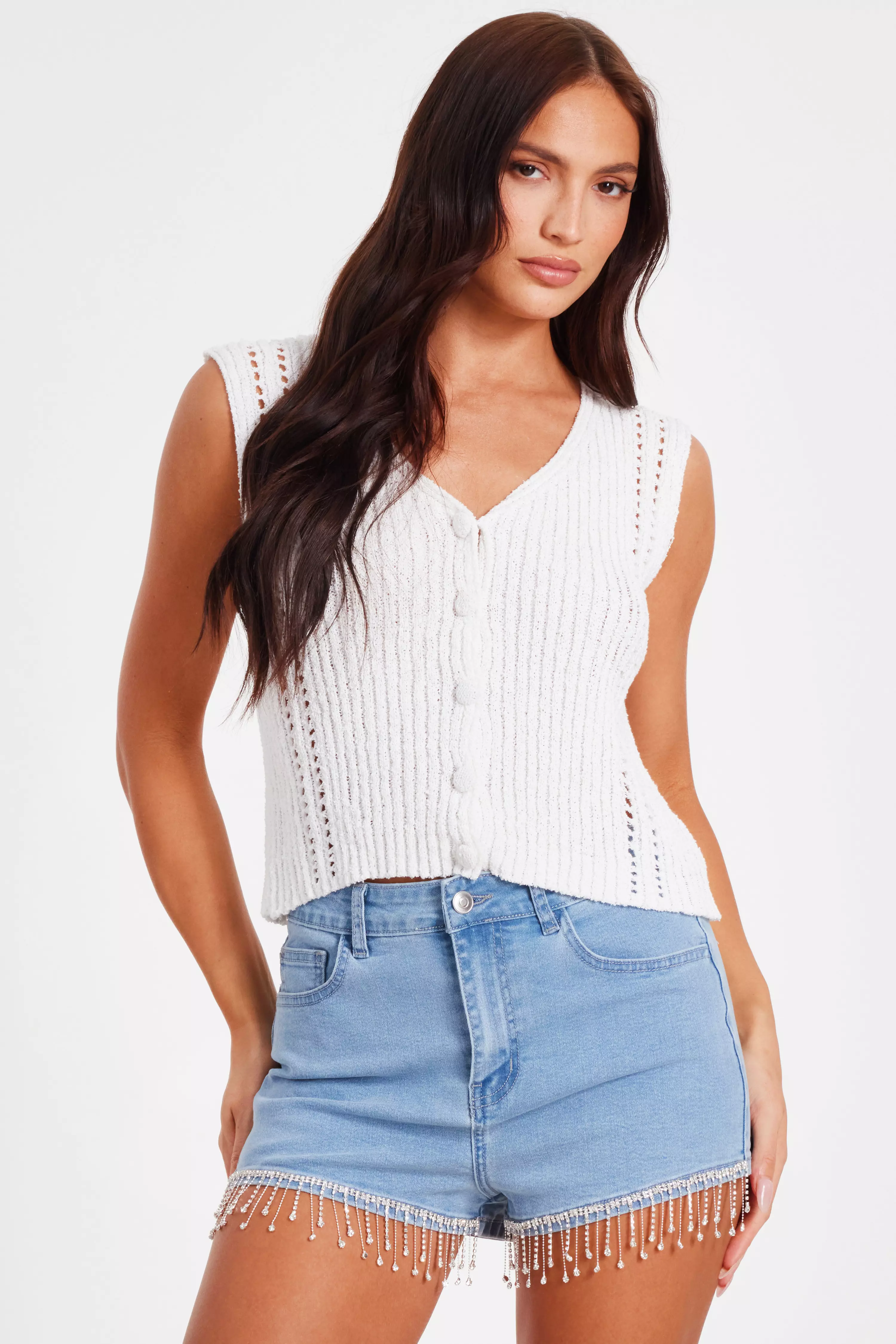 Light Denim Embellished Shorts