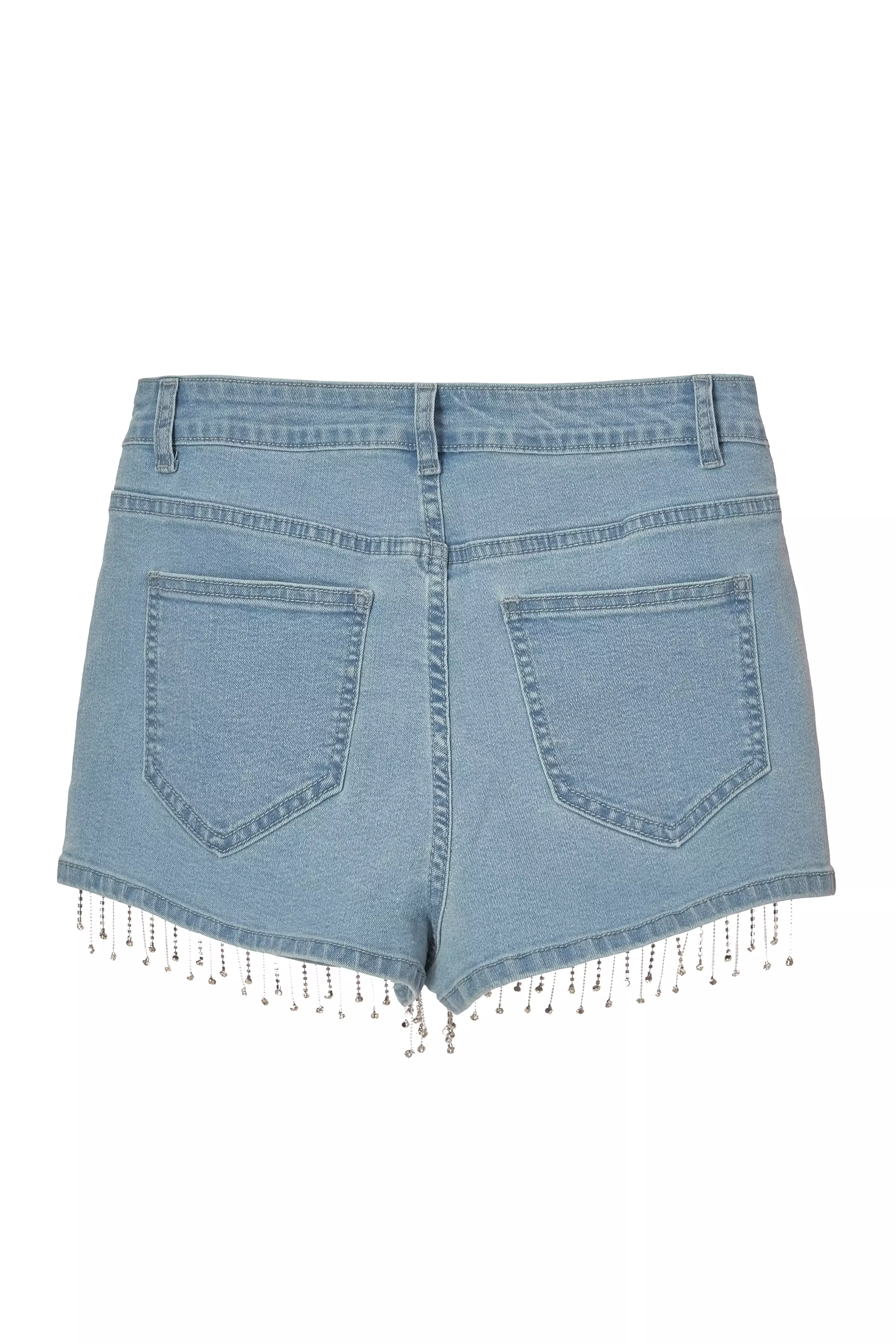 Light Denim Embellished Shorts