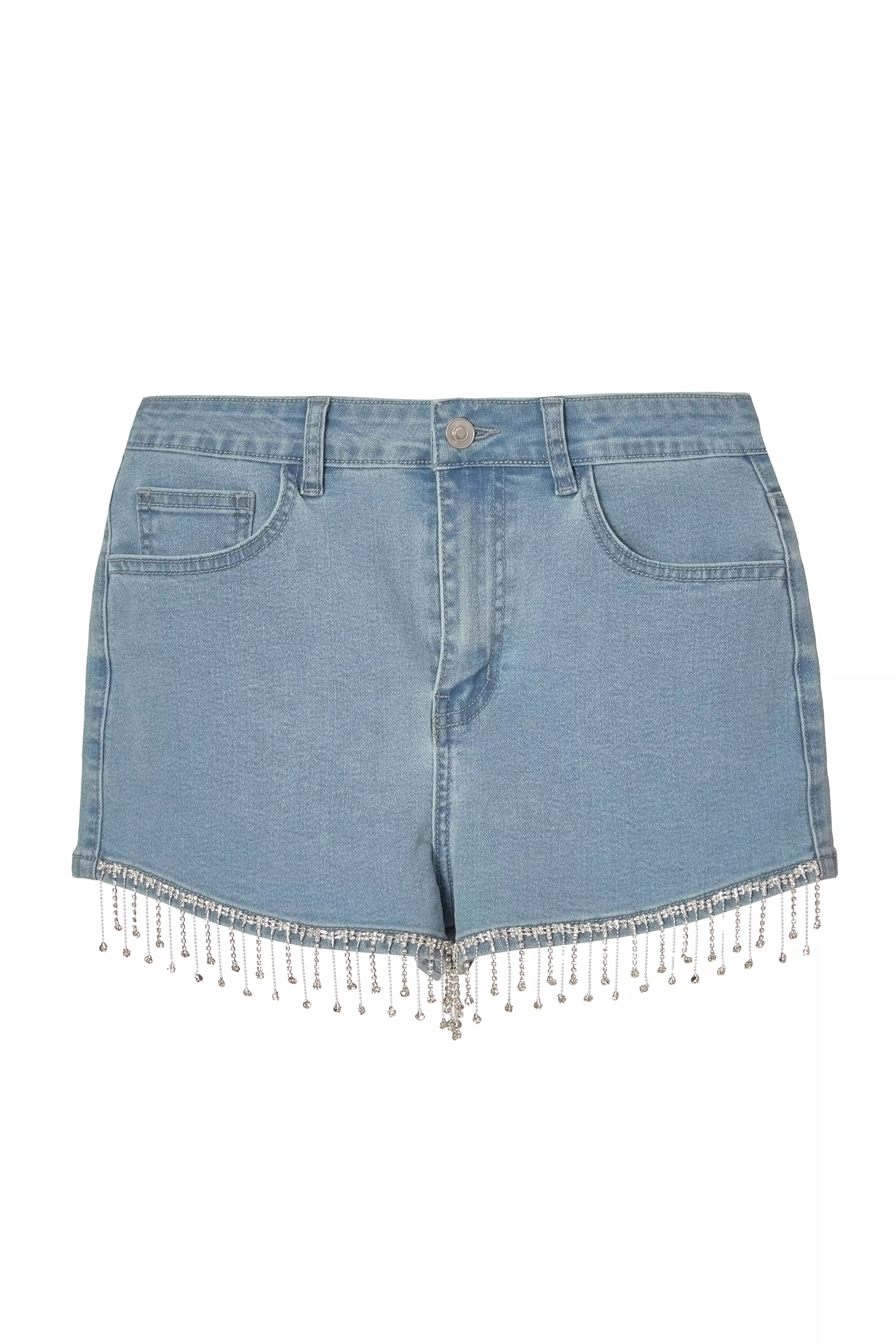Light Denim Embellished Shorts