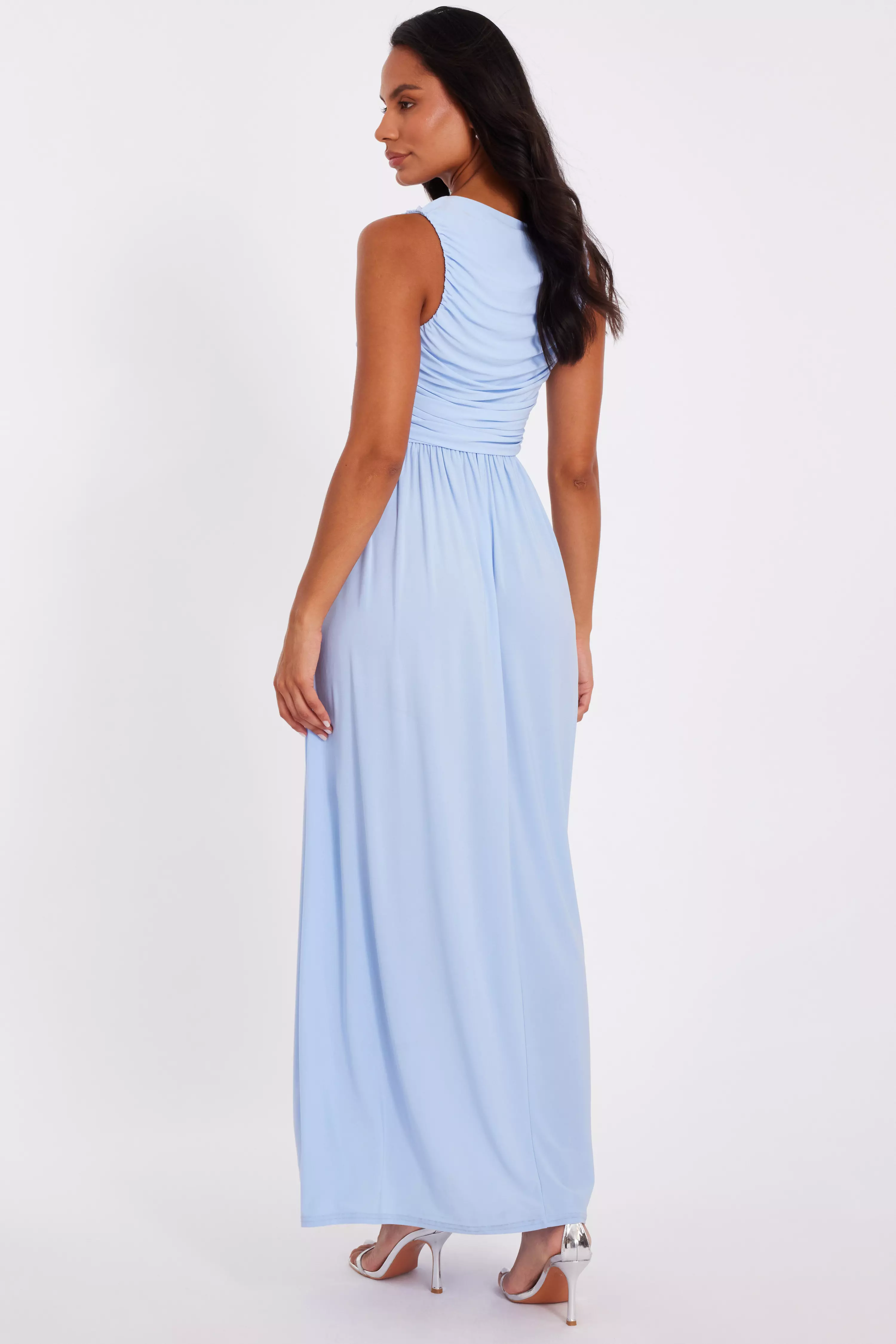Pale Blue Ruched Midaxi Dress
