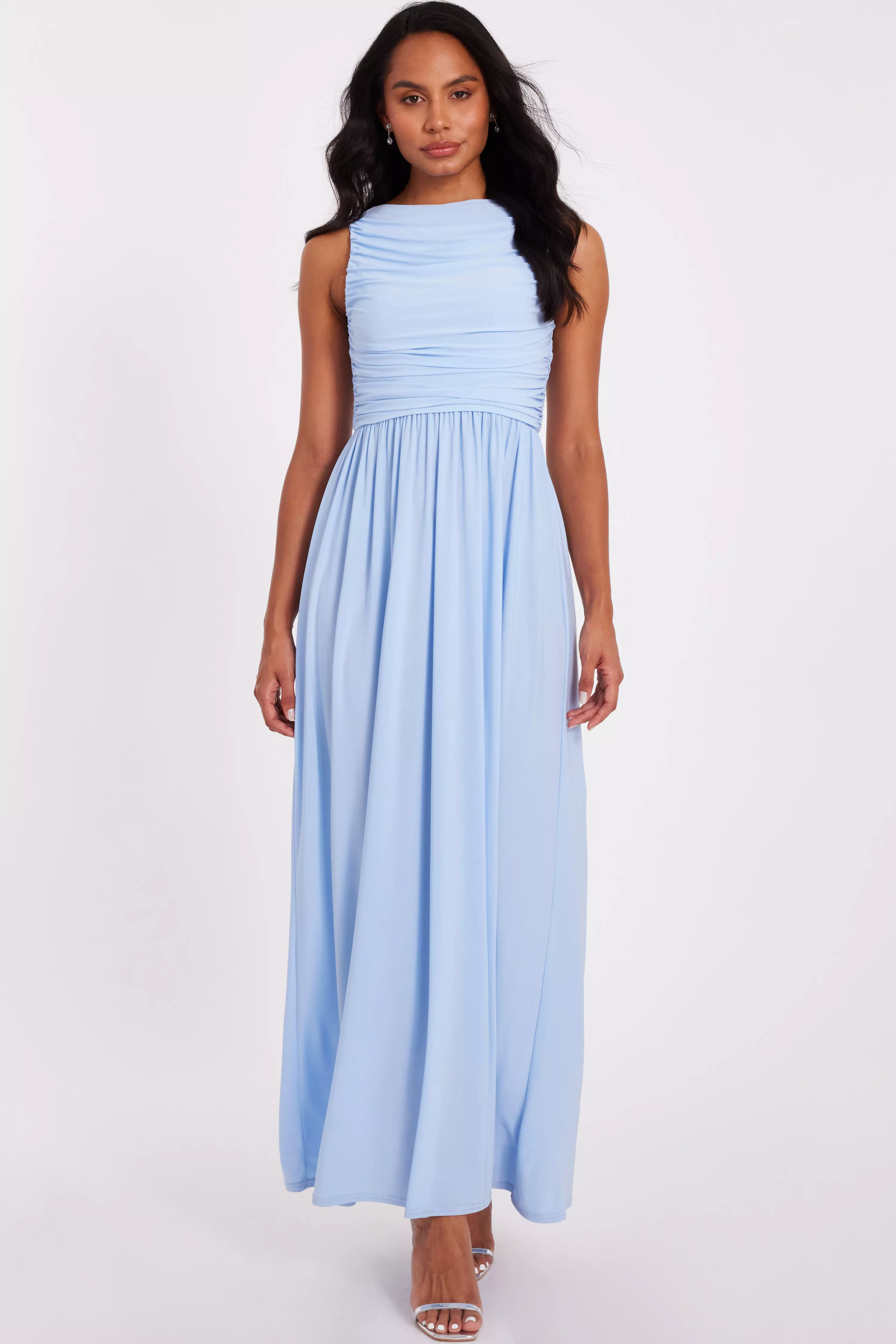 Pale Blue Ruched Midaxi Dress