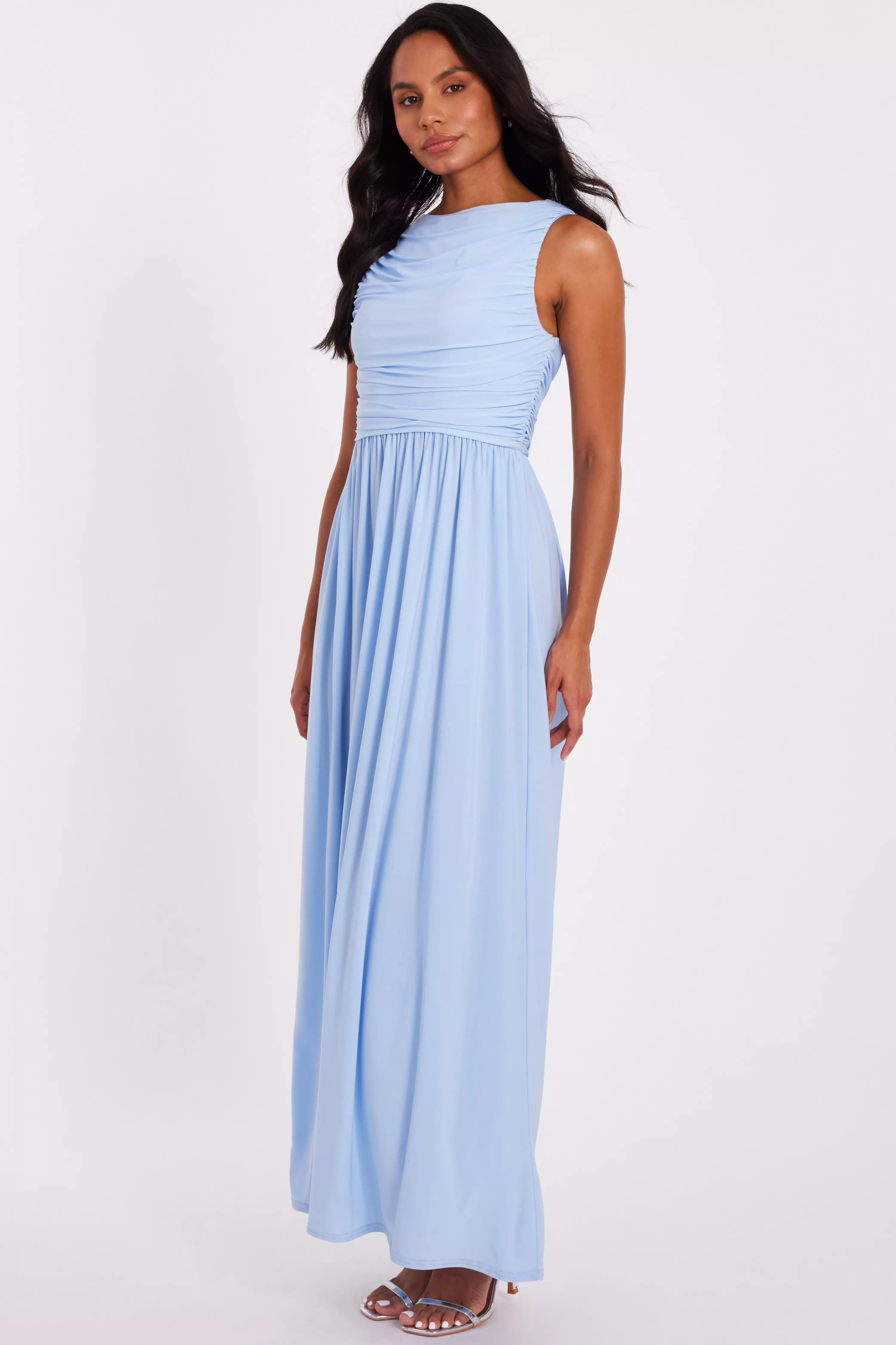Pale Blue Ruched Midaxi Dress