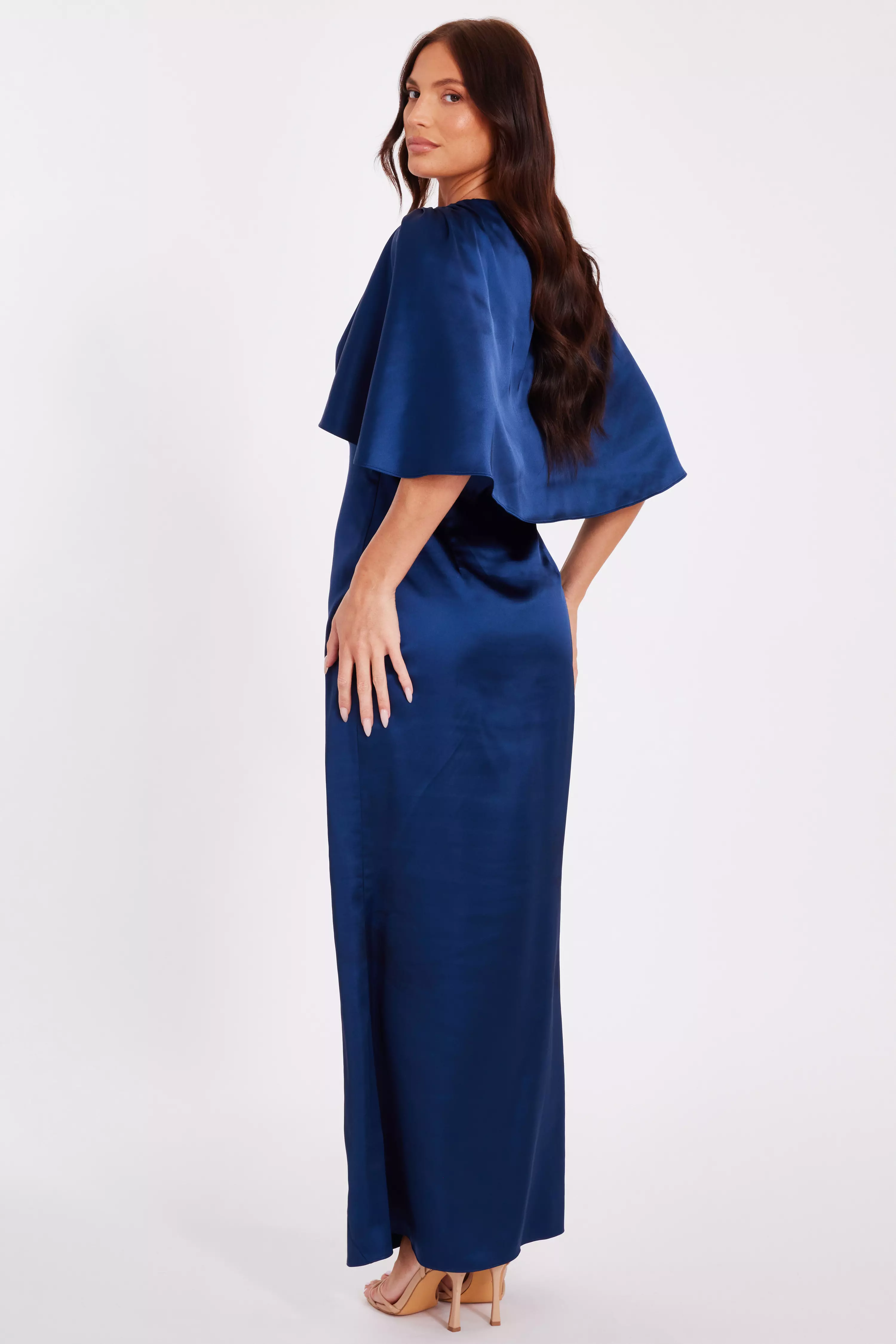 Navy Satin Maxi Dress