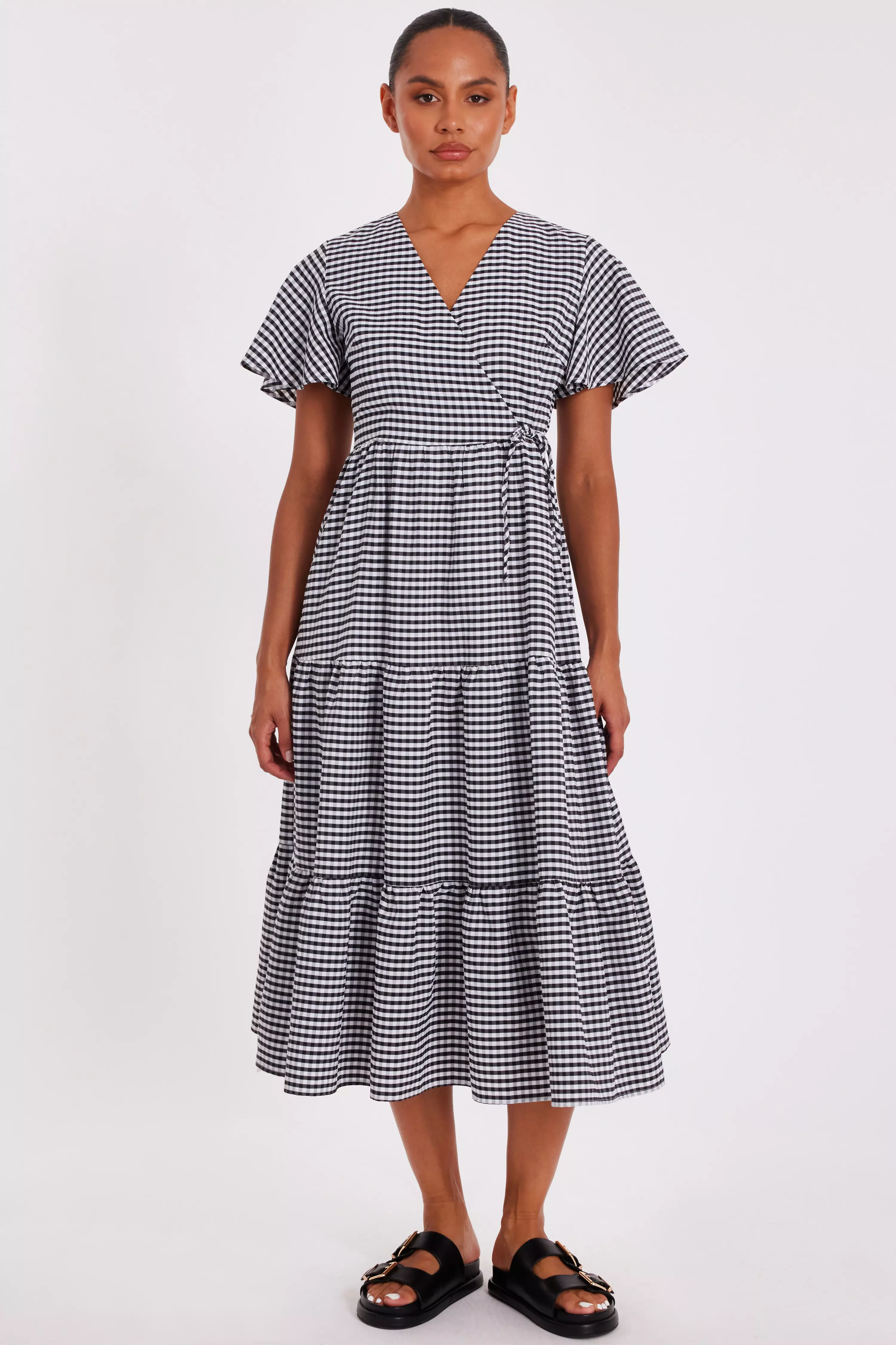 White Gingham Midaxi Dress