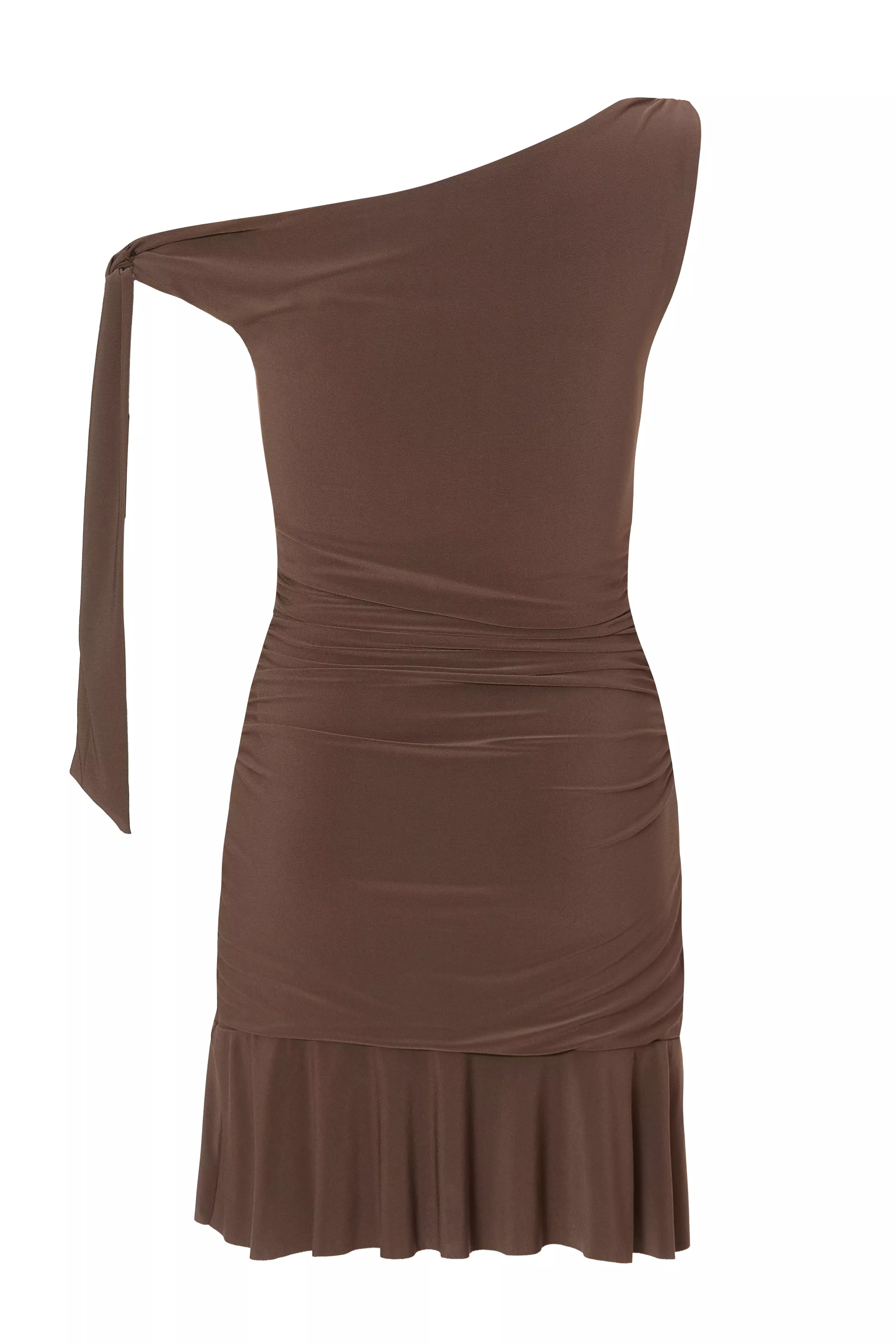Brown Asymmetric Mini Dress