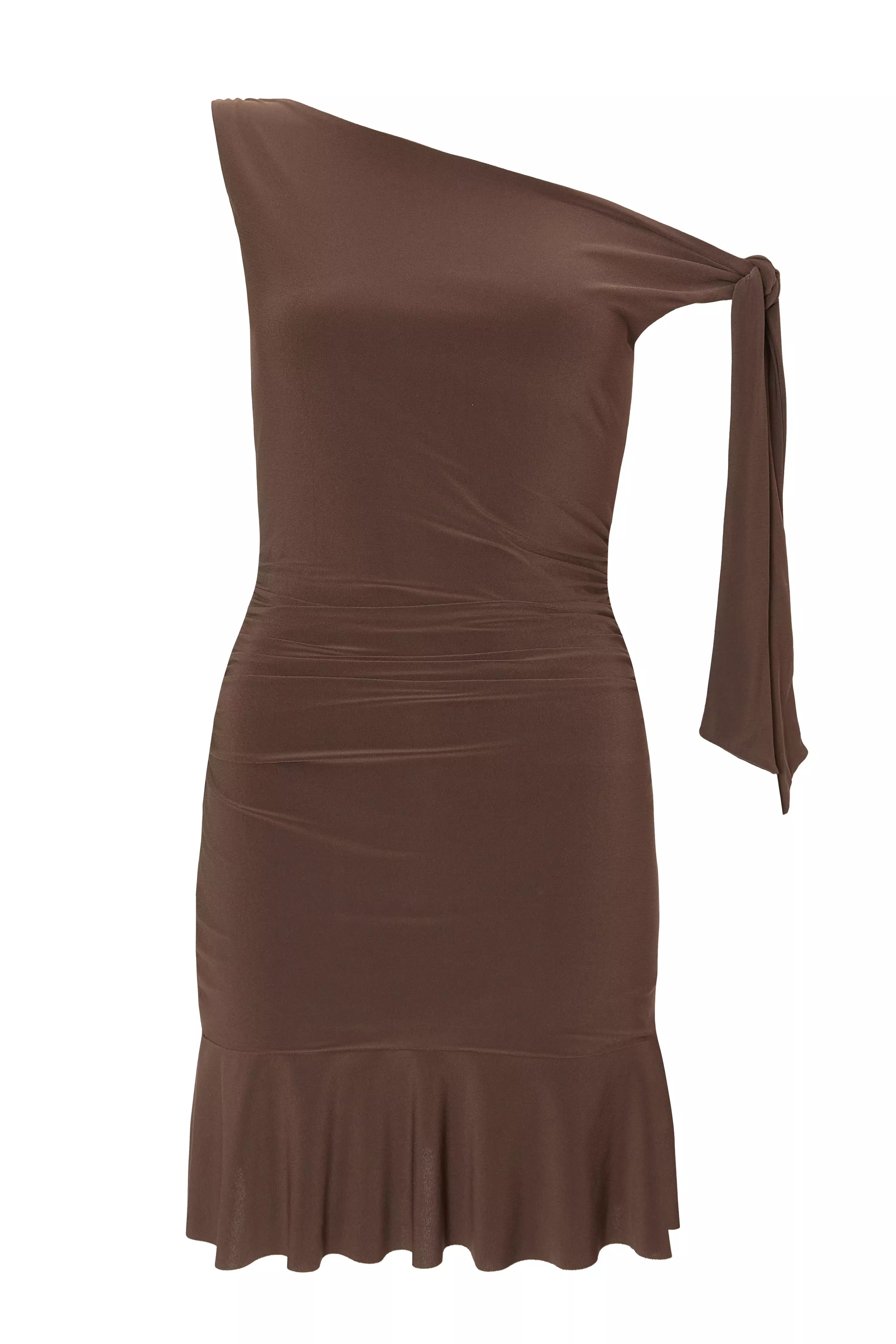 Brown Asymmetric Mini Dress