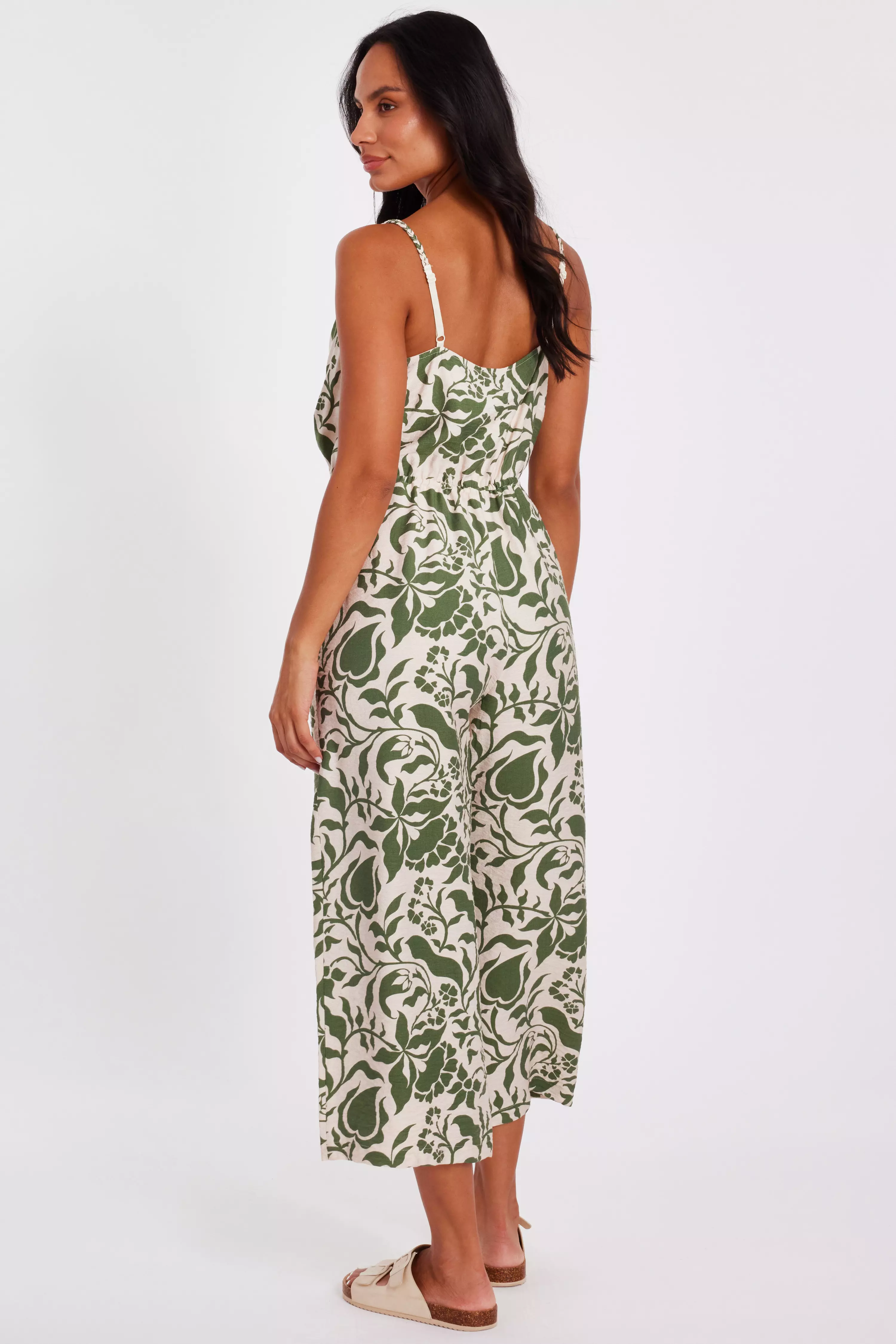 Khaki Tropical Print Jumpsuit