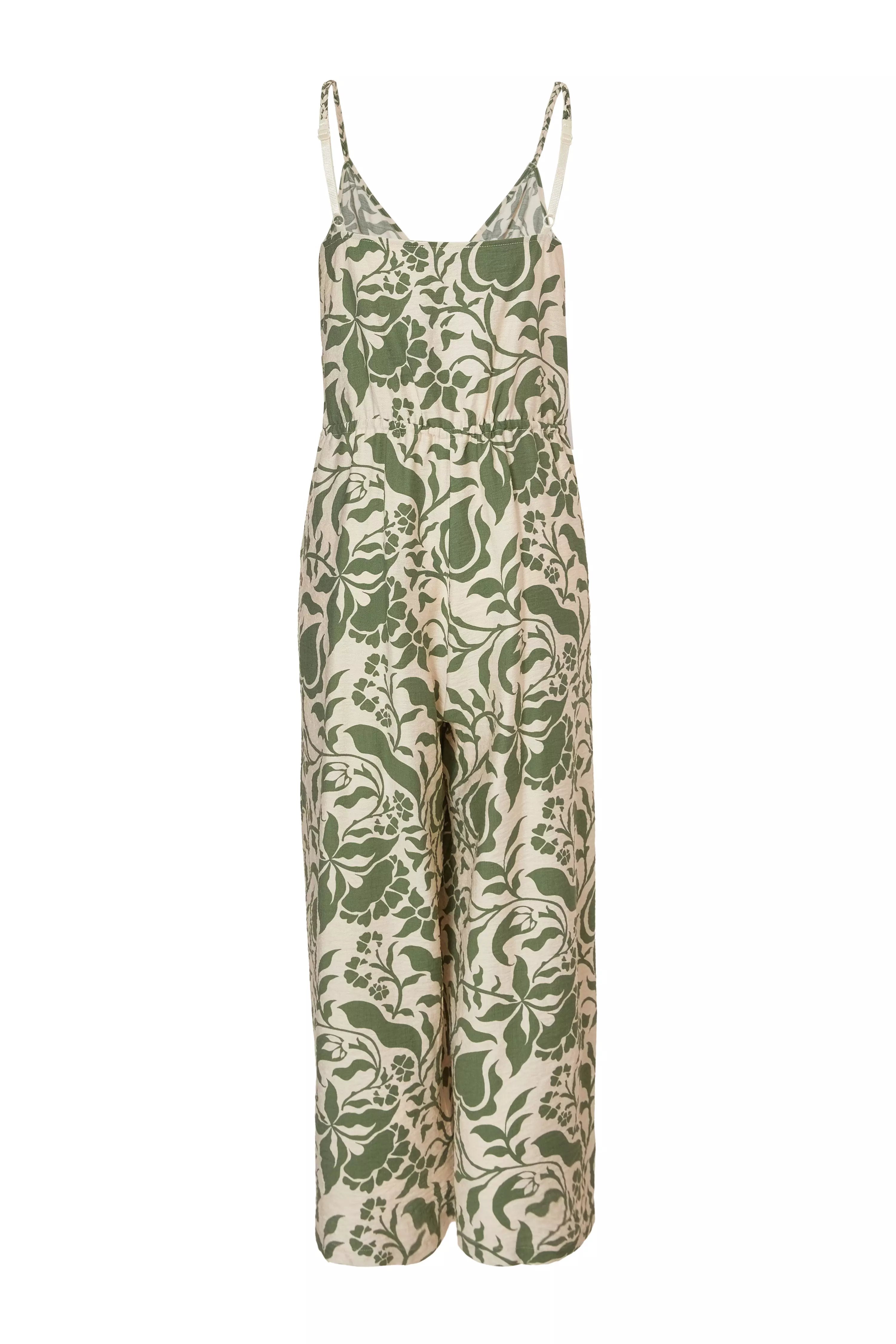 Khaki Tropical Print Jumpsuit