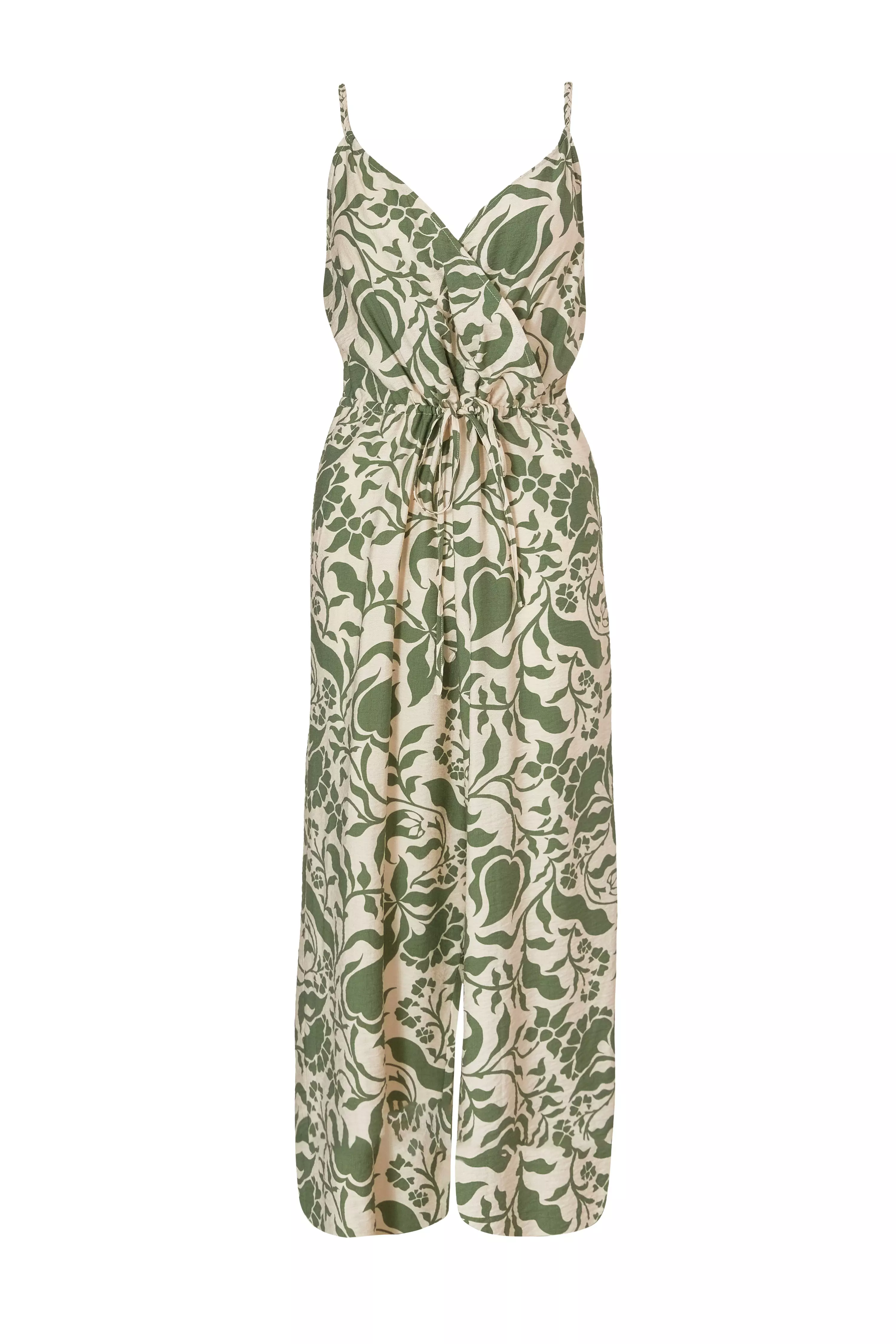 Khaki Tropical Print Jumpsuit