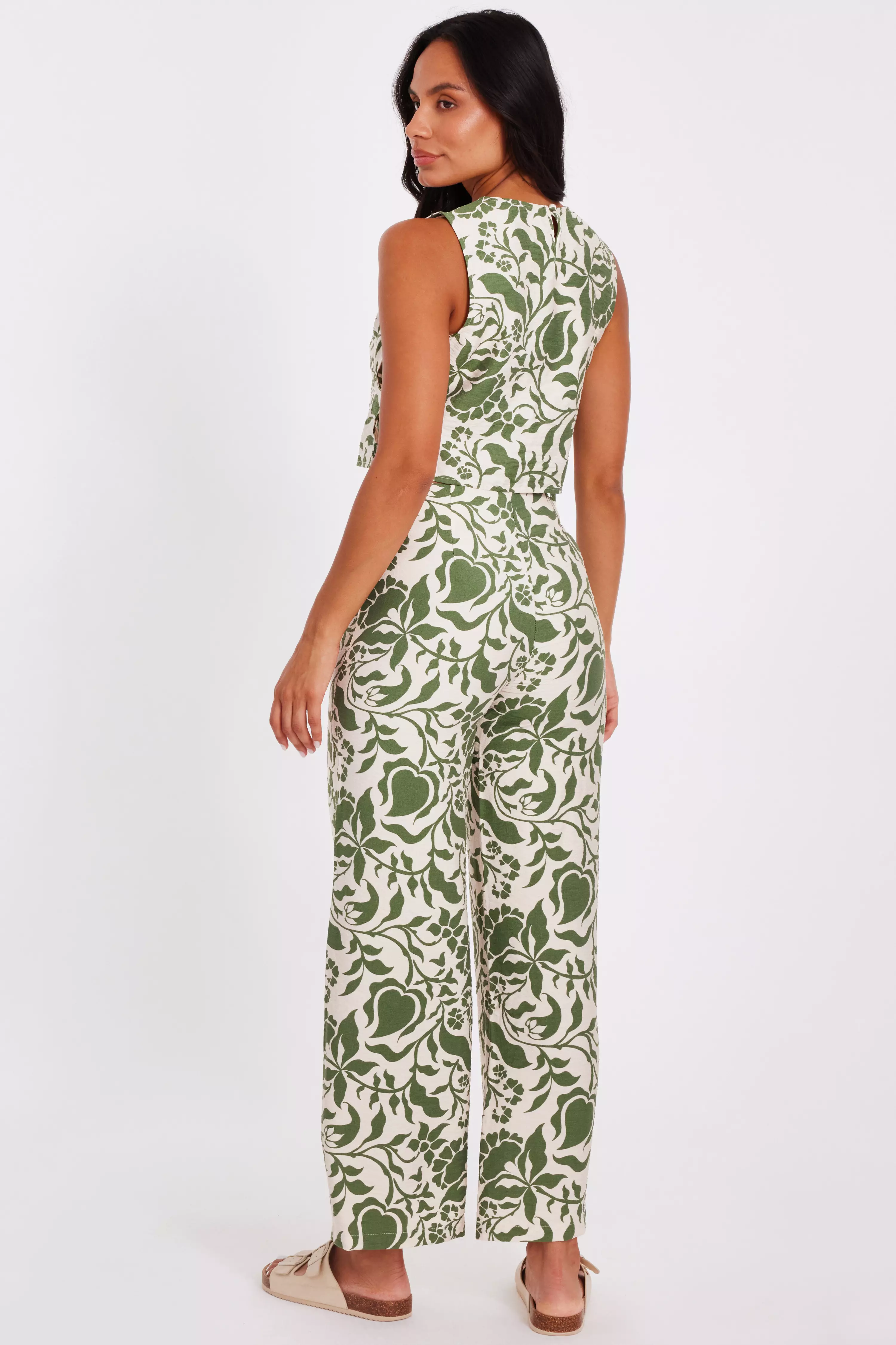 Khaki Tropical Print Trousers