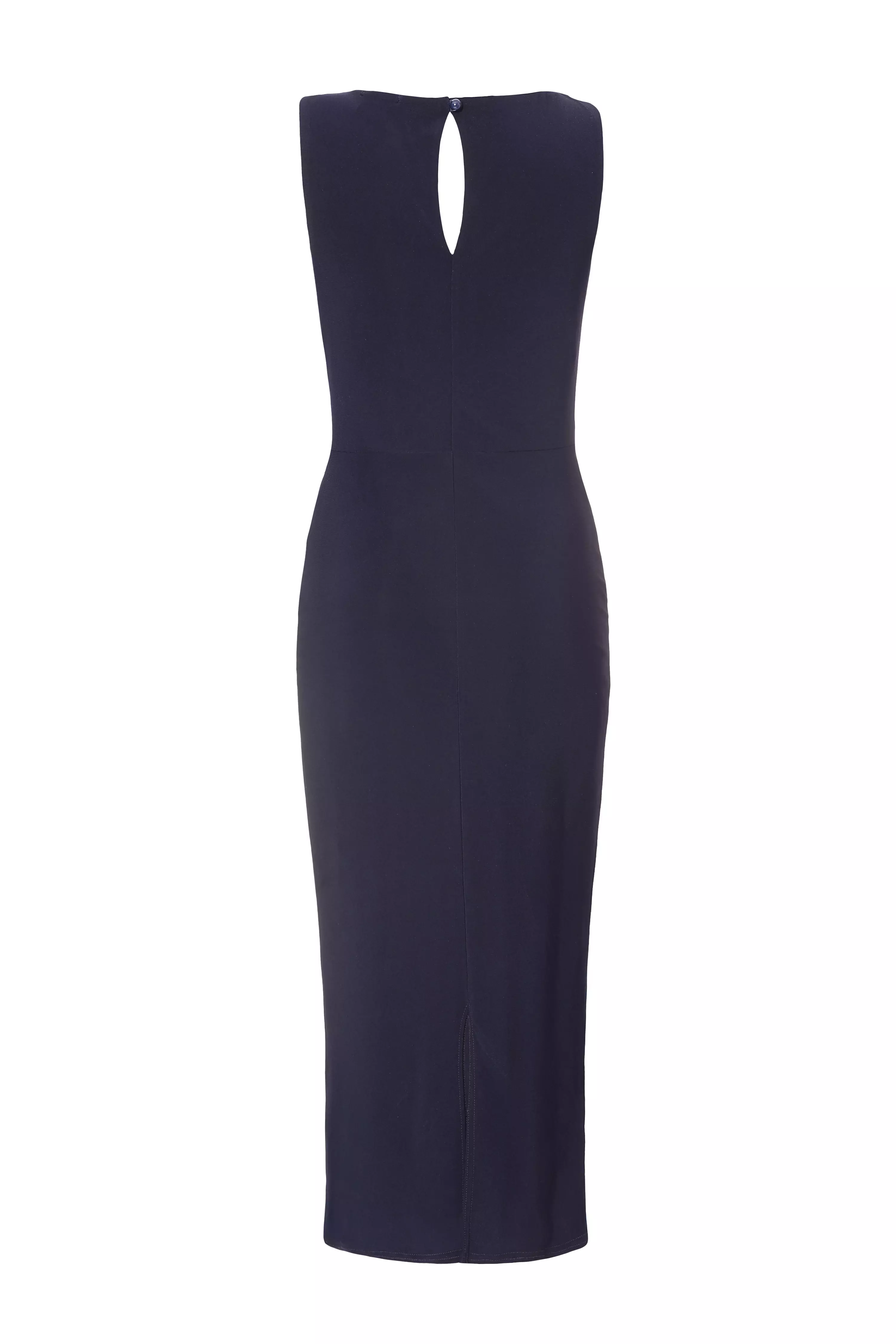Navy Buckle Detail Midi Dress
