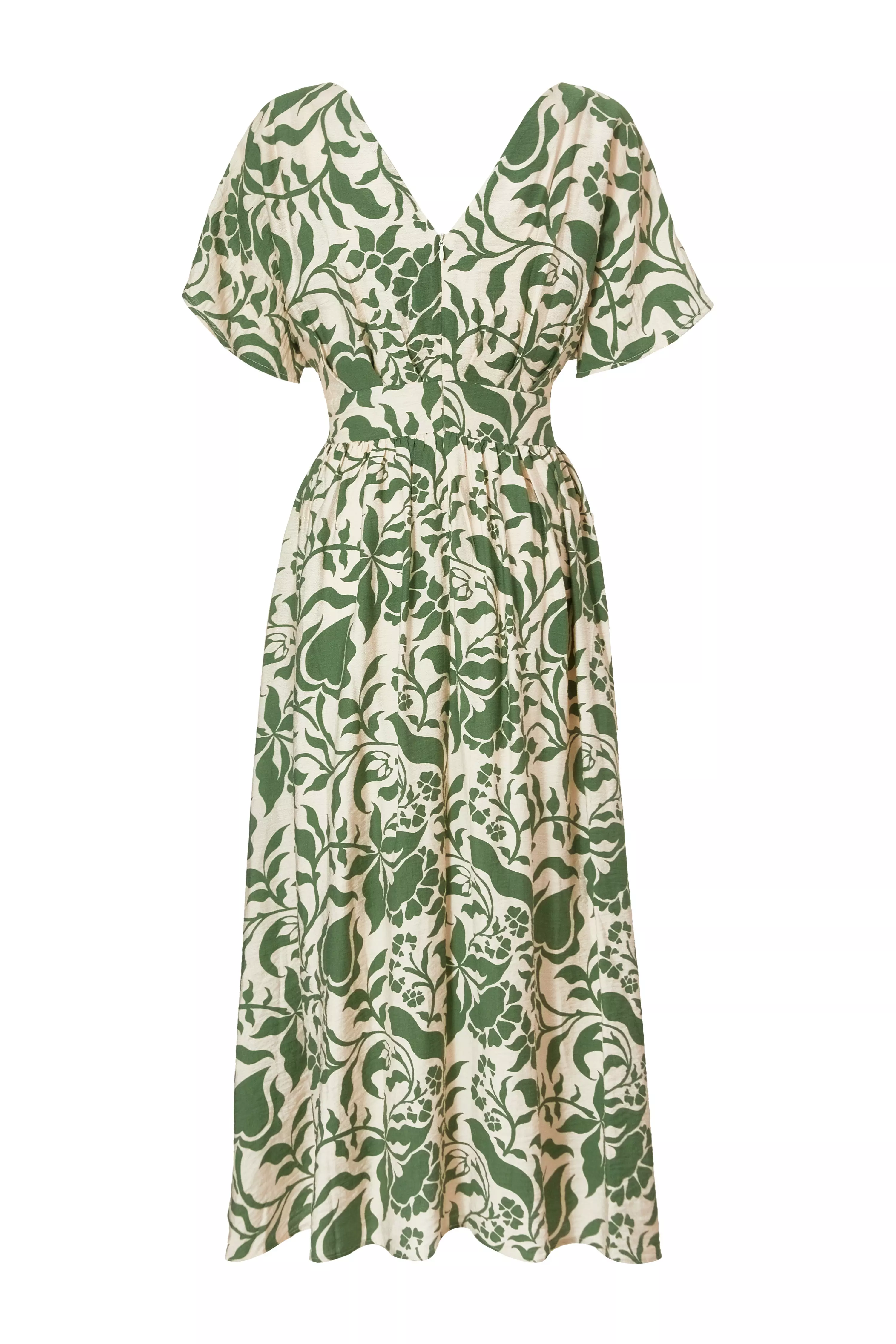 Khaki Tropical Print Midaxi Dress