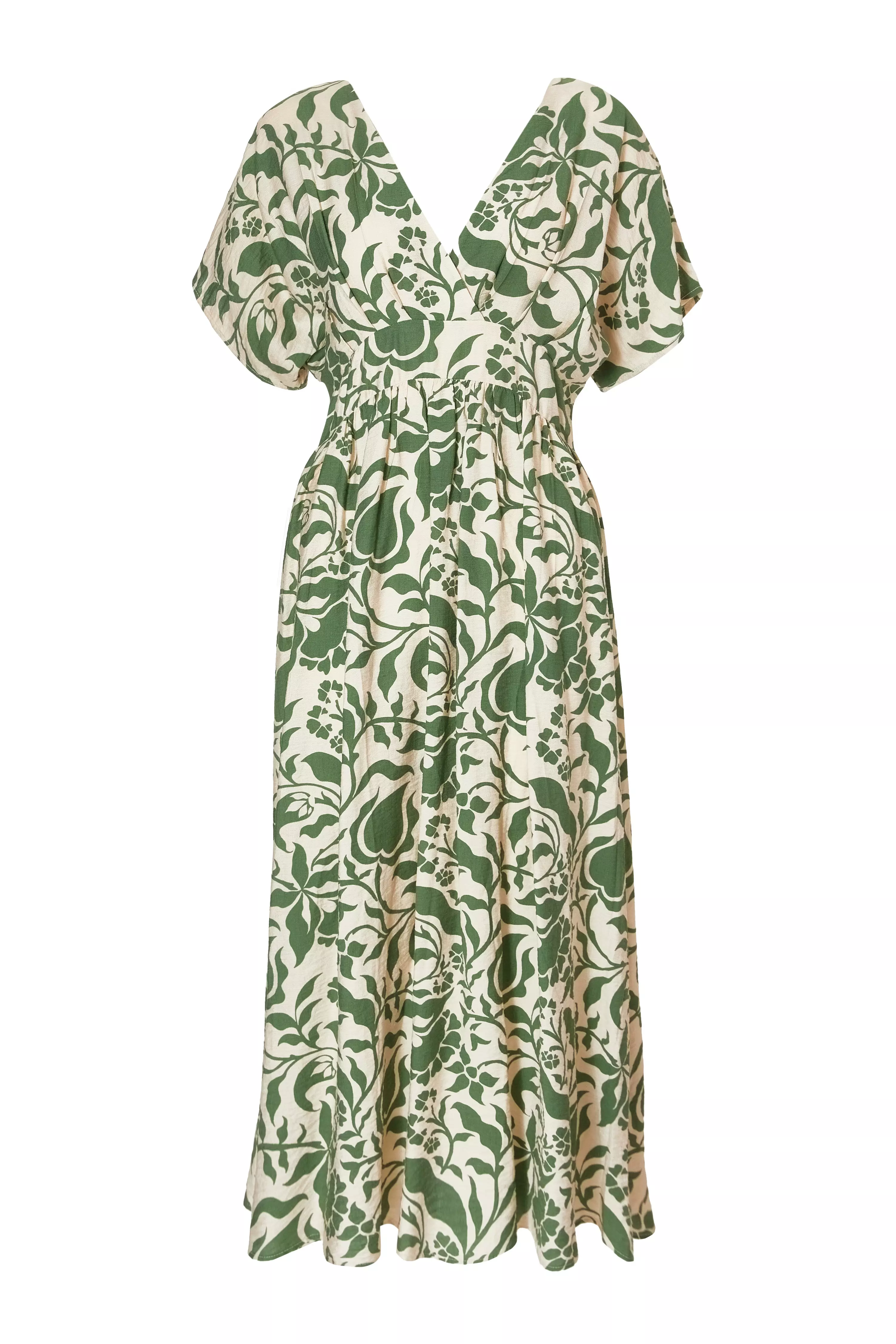 Khaki Tropical Print Midaxi Dress